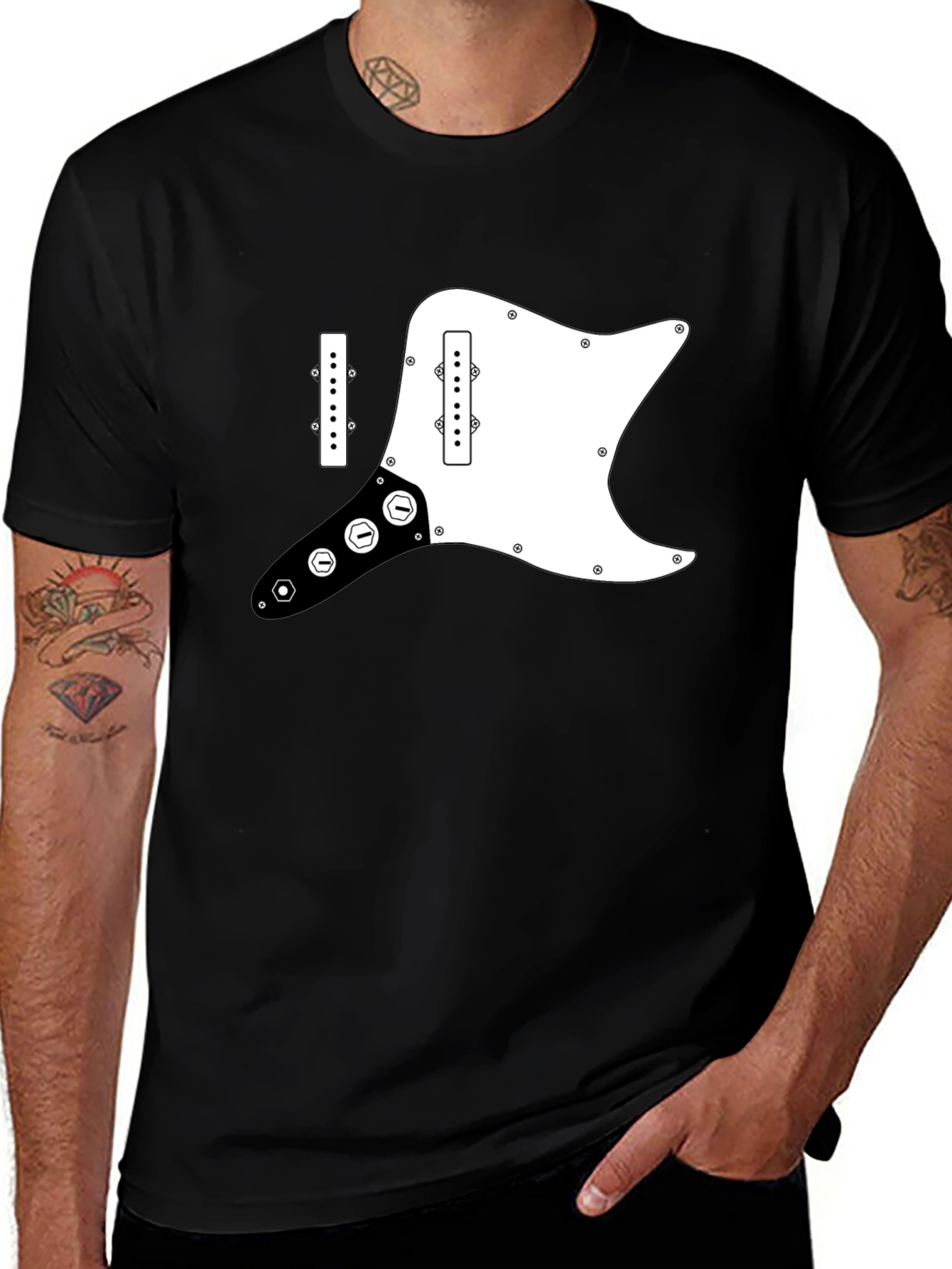 Guitar Pickguard Graphic Tee - Black Cotton T-Shirt