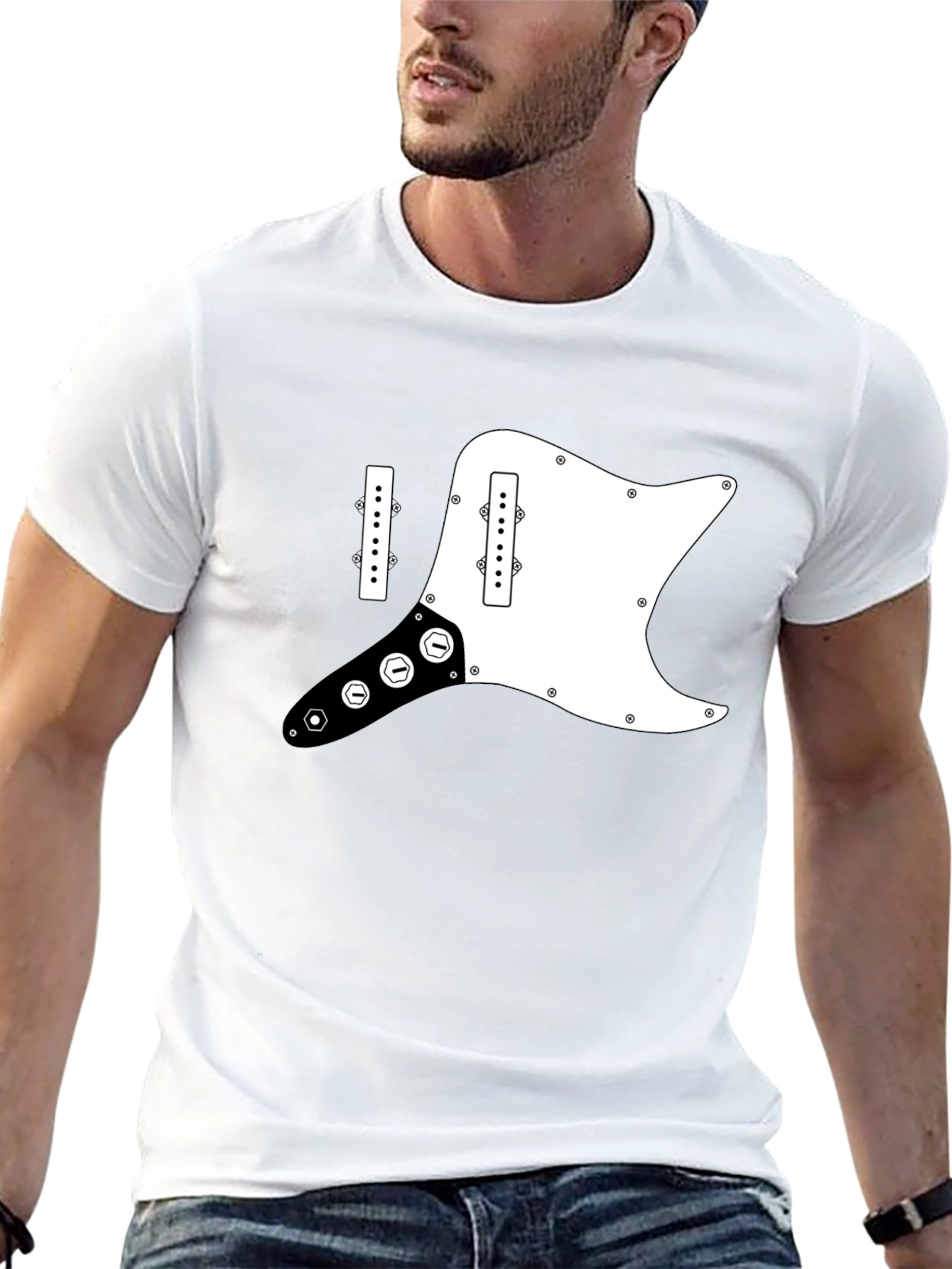 Guitar Pickguard Graphic Tee - Black Cotton T-Shirt