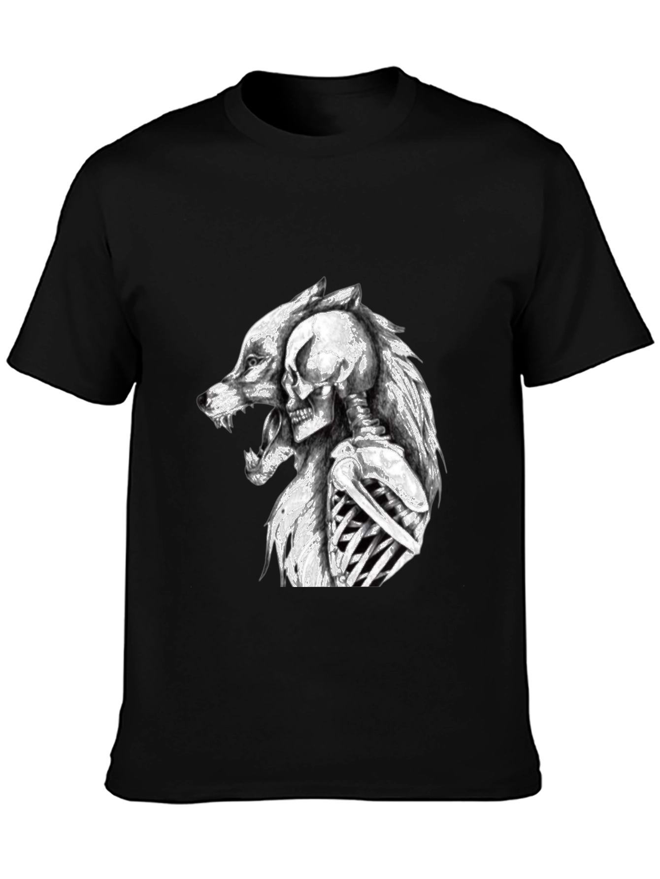 Wolf & Skeleton Graphic Tee - Black Unisex T-Shirt
