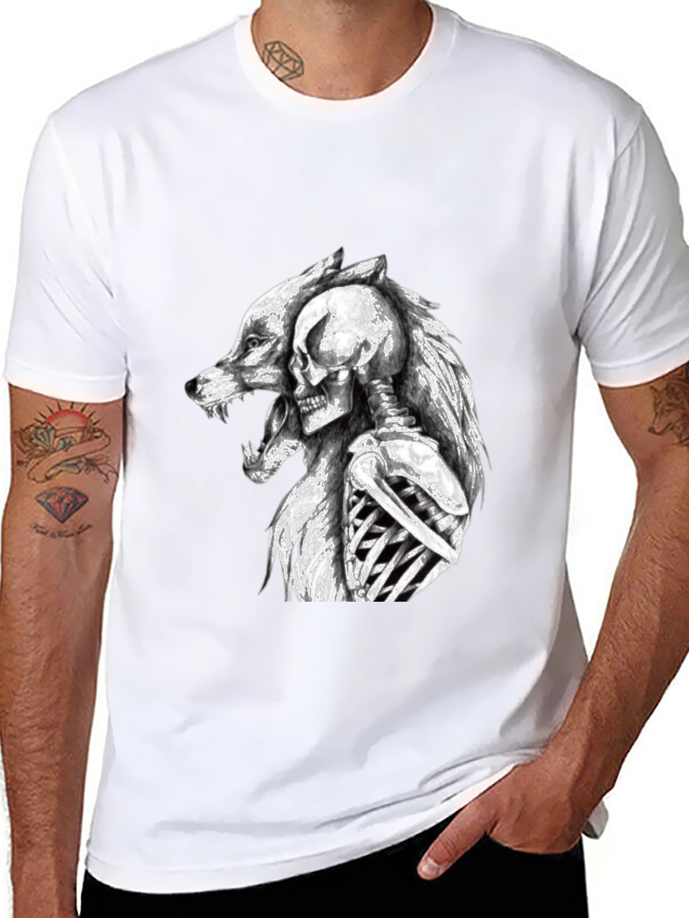 Wolf & Skeleton Graphic Tee - Black Unisex T-Shirt