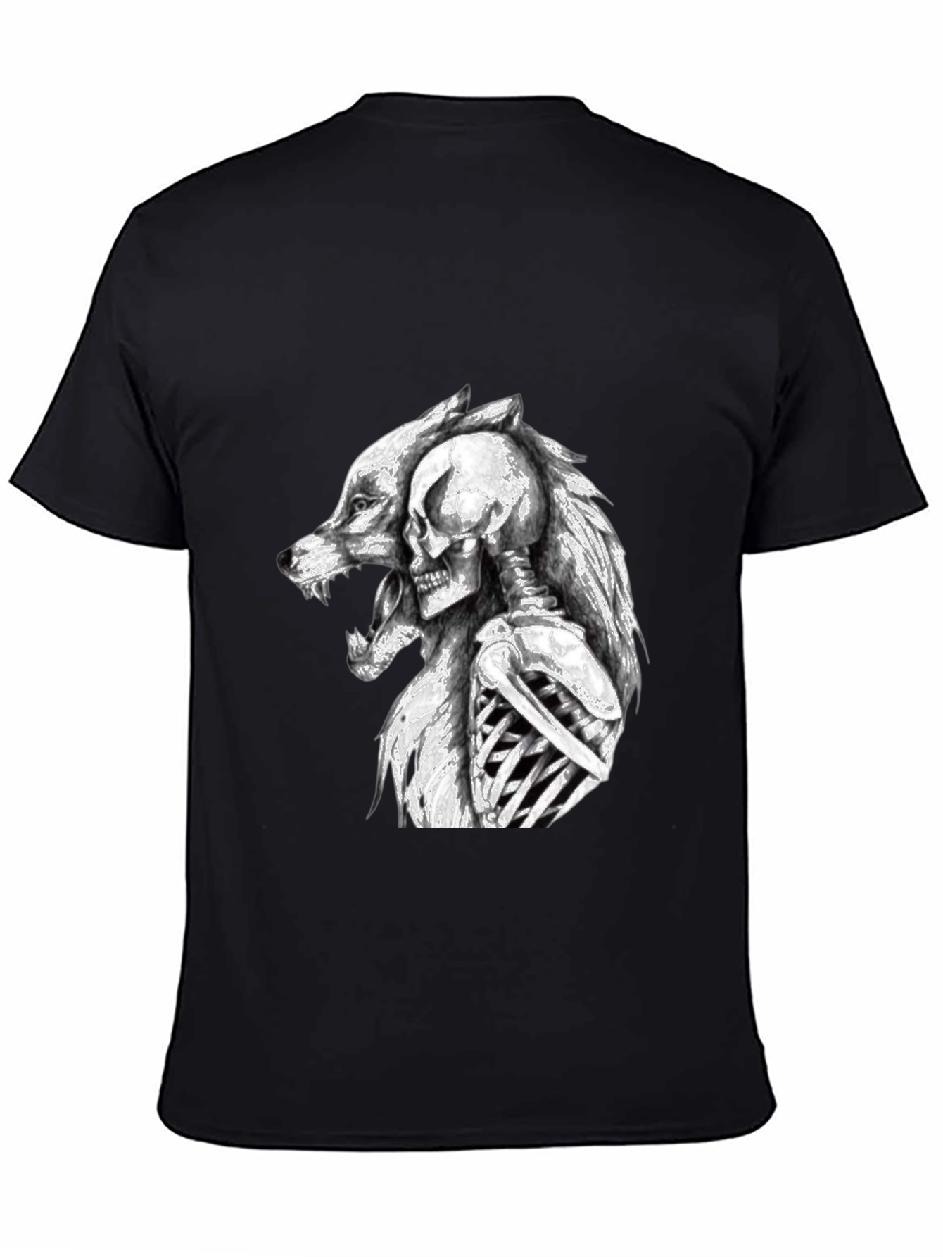 Wolf & Skeleton Graphic Tee - Black Unisex T-Shirt