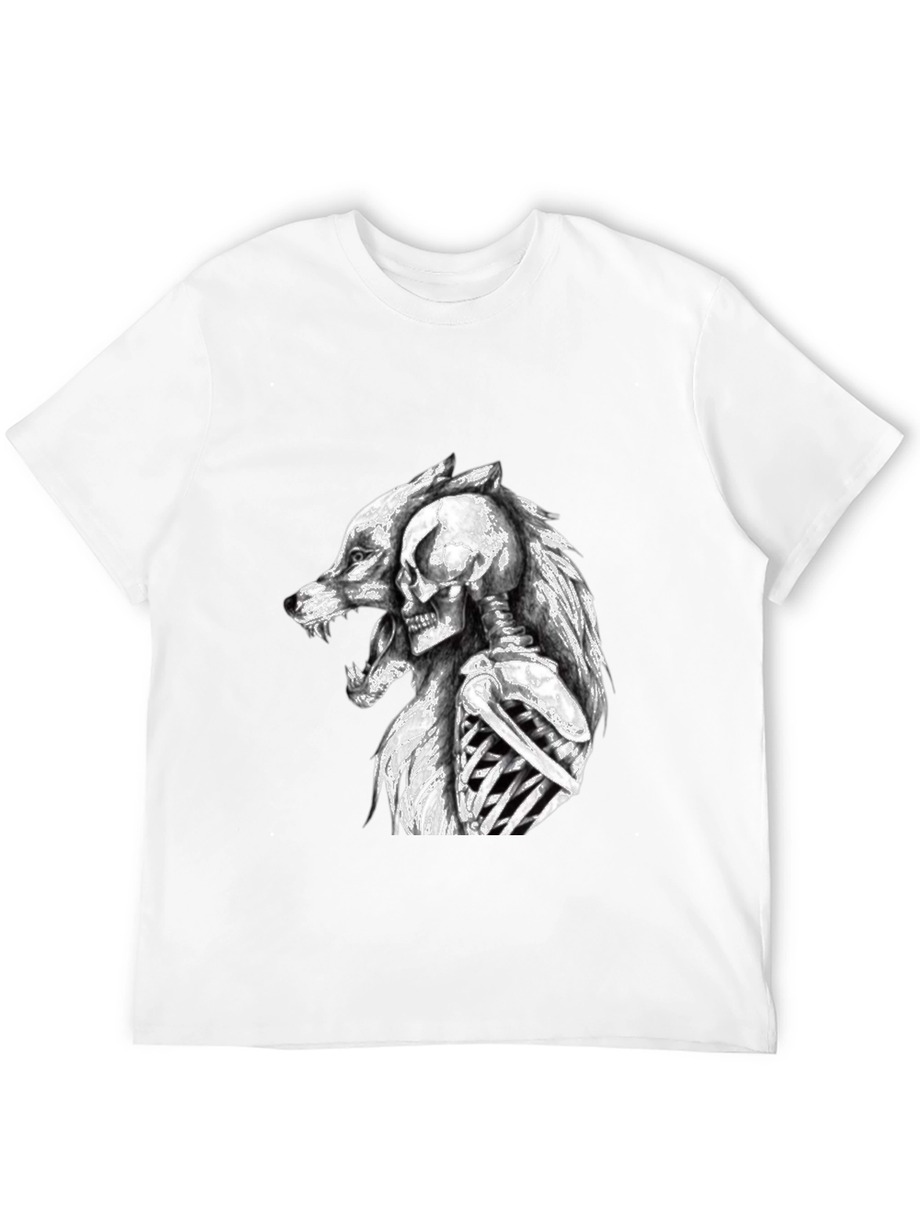 Wolf & Skeleton Graphic Tee - Black Unisex T-Shirt