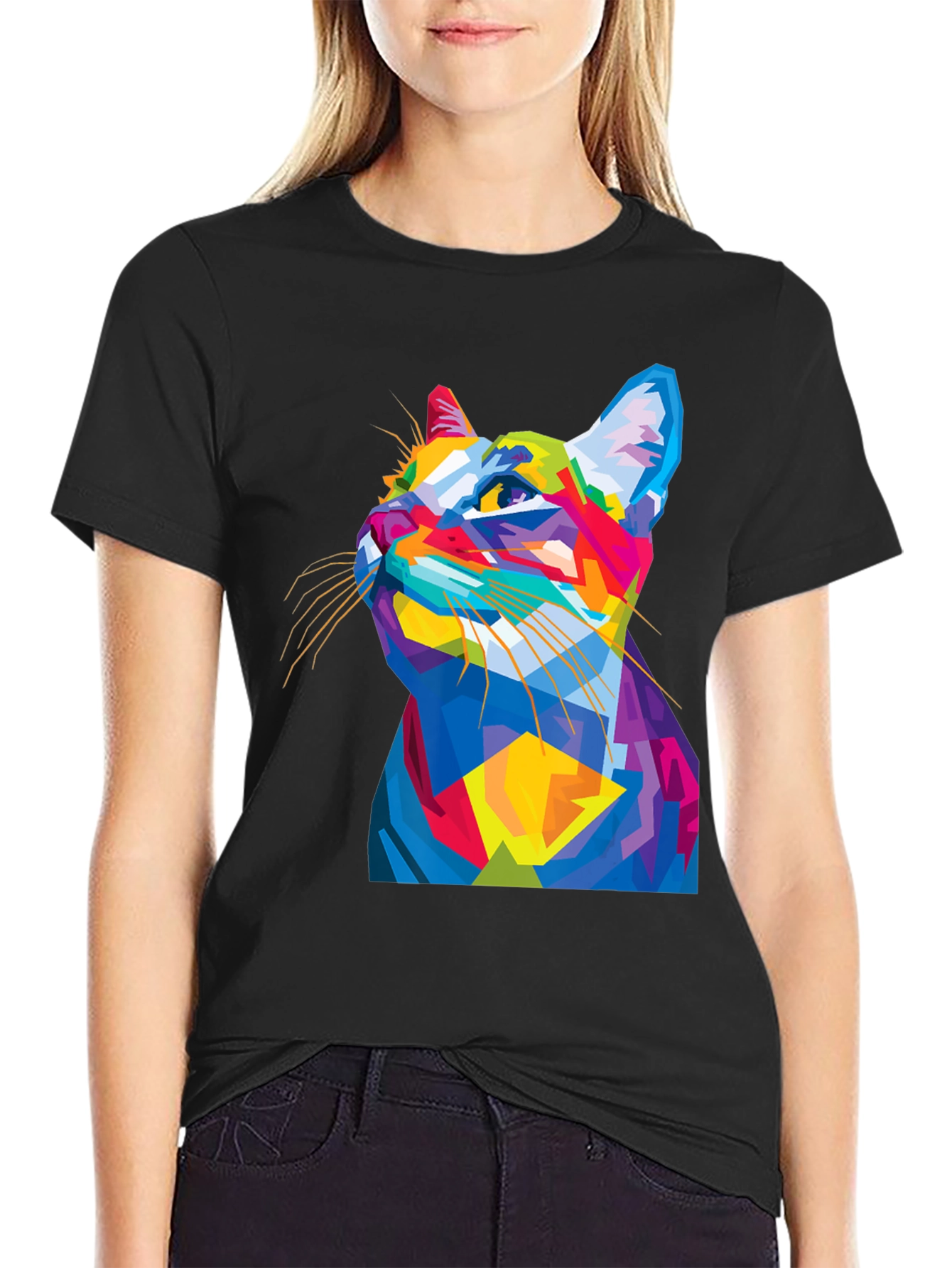 Abstract Cat Graphic Tee - Mens Black T-Shirt