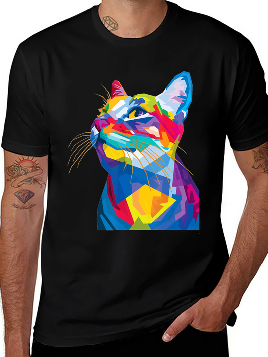 Abstract Cat Graphic Tee - Mens Black T-Shirt