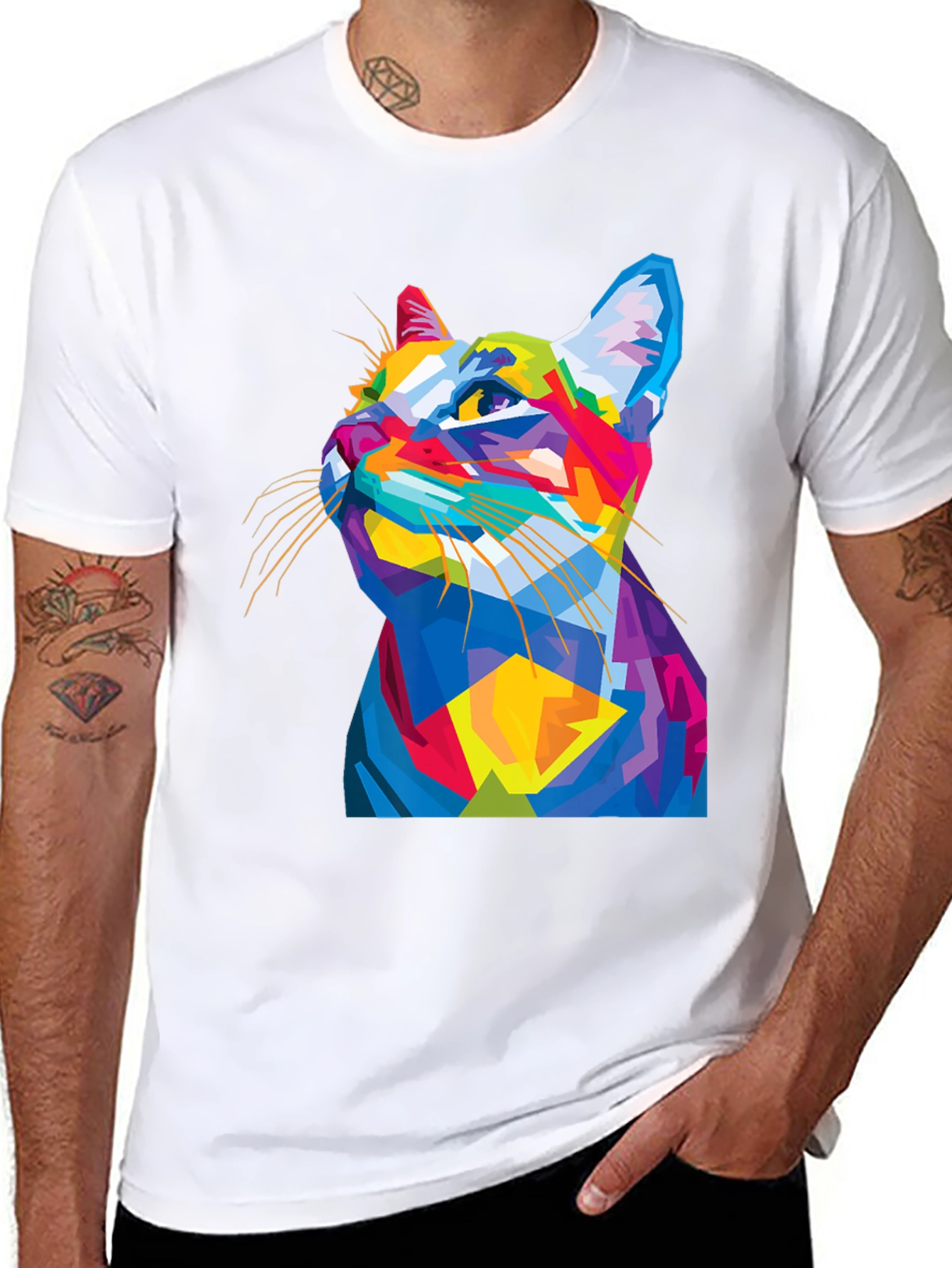 Abstract Cat Graphic Tee - Mens Black T-Shirt