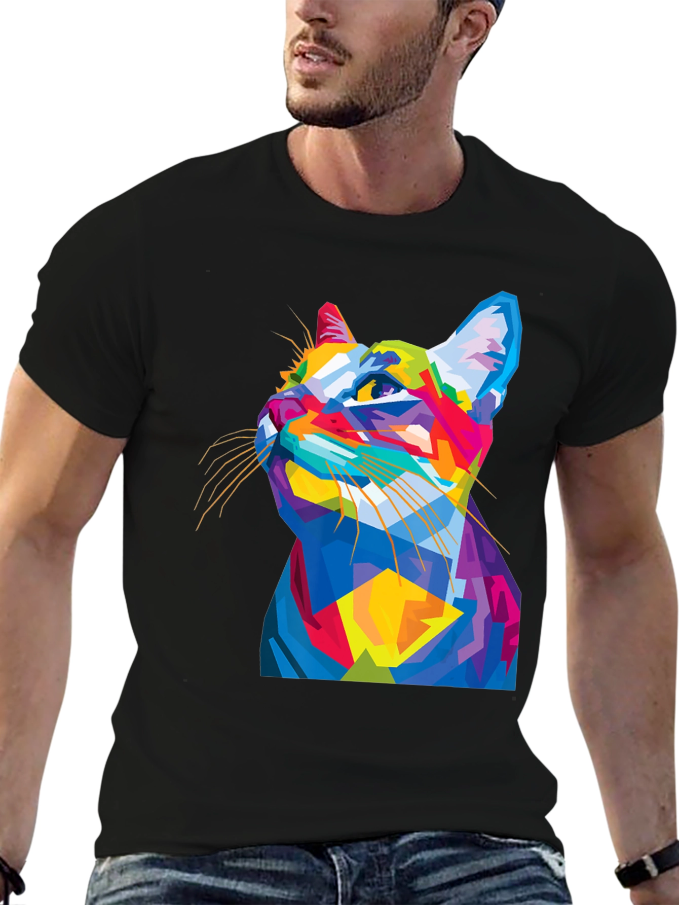 Abstract Cat Graphic Tee - Mens Black T-Shirt