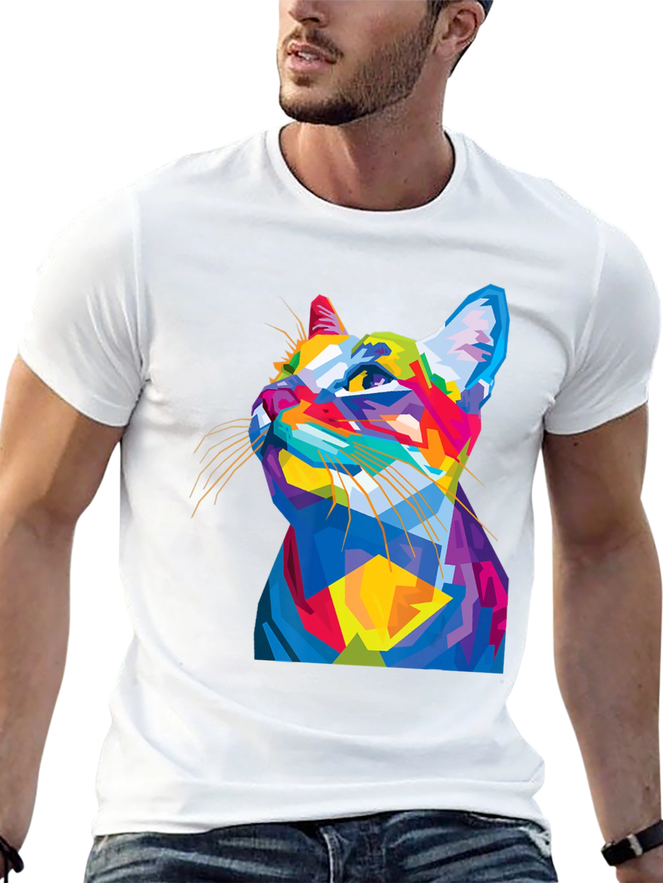 Abstract Cat Graphic Tee - Mens Black T-Shirt