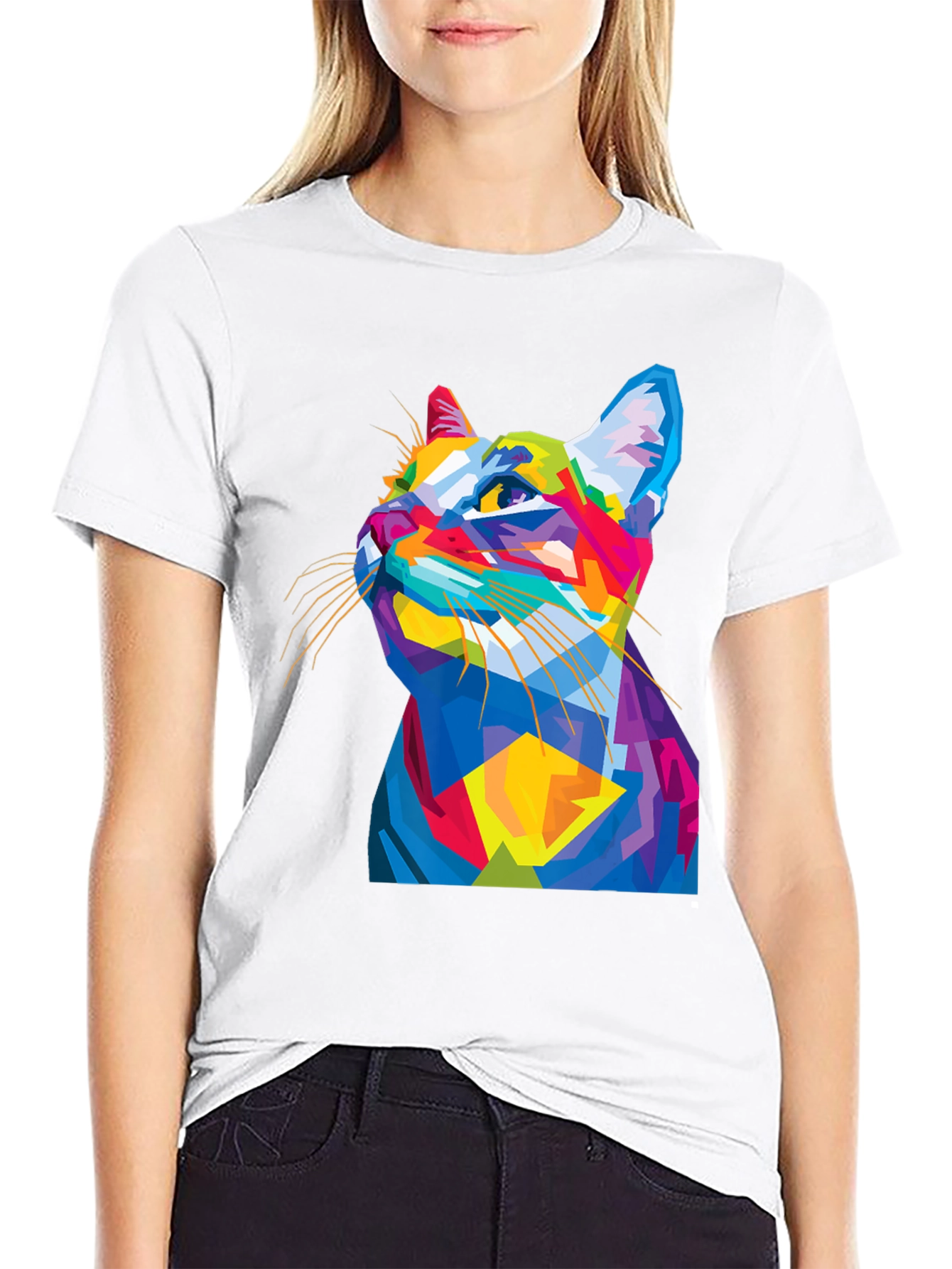 Abstract Cat Graphic Tee - Mens Black T-Shirt