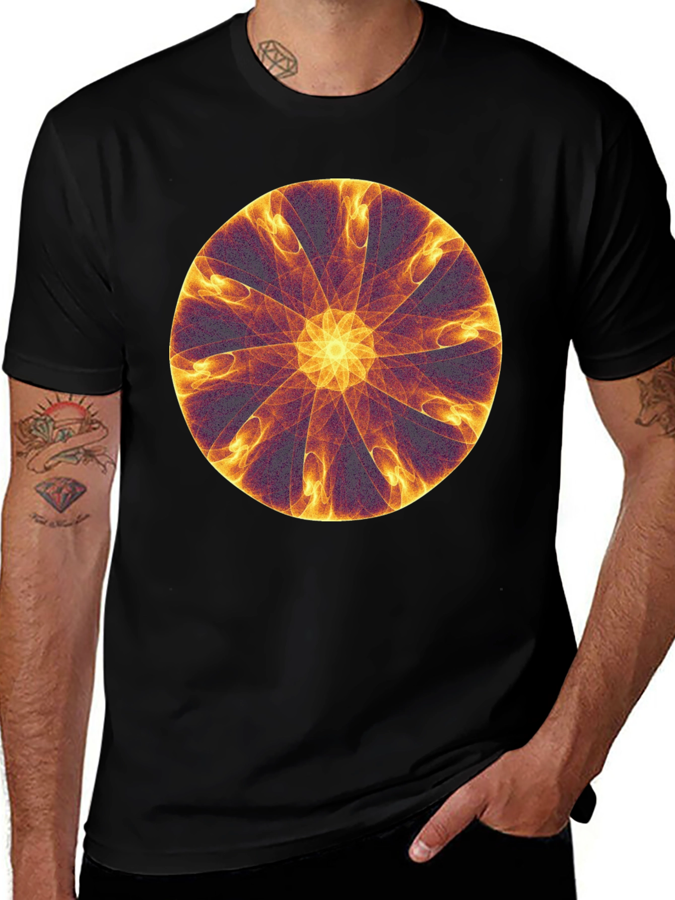 Abstract Fire Mandala Graphic Tee - Black