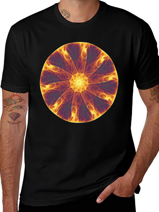 Abstract Fire Mandala Graphic Tee - Black