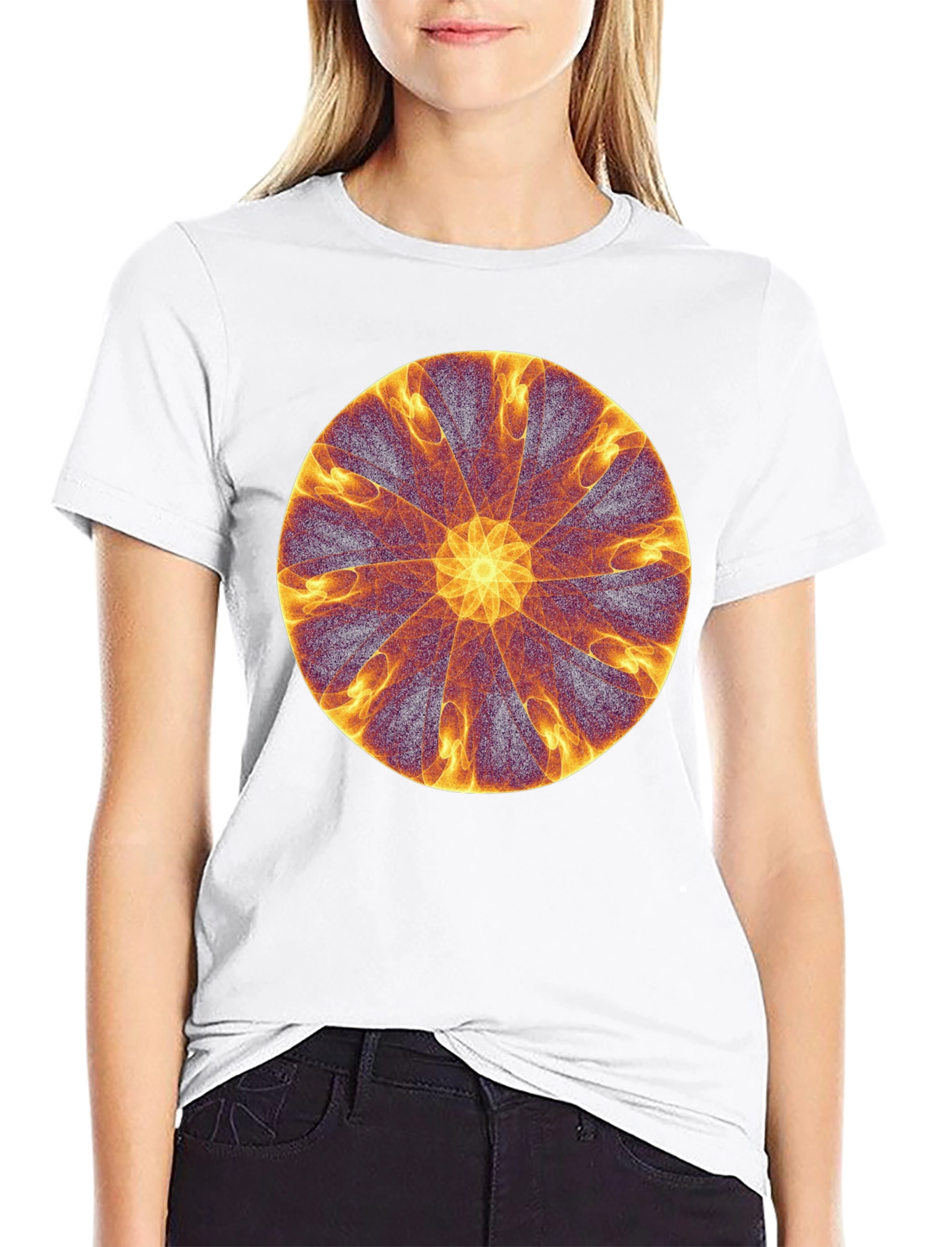 Abstract Fire Mandala Graphic Tee - Black