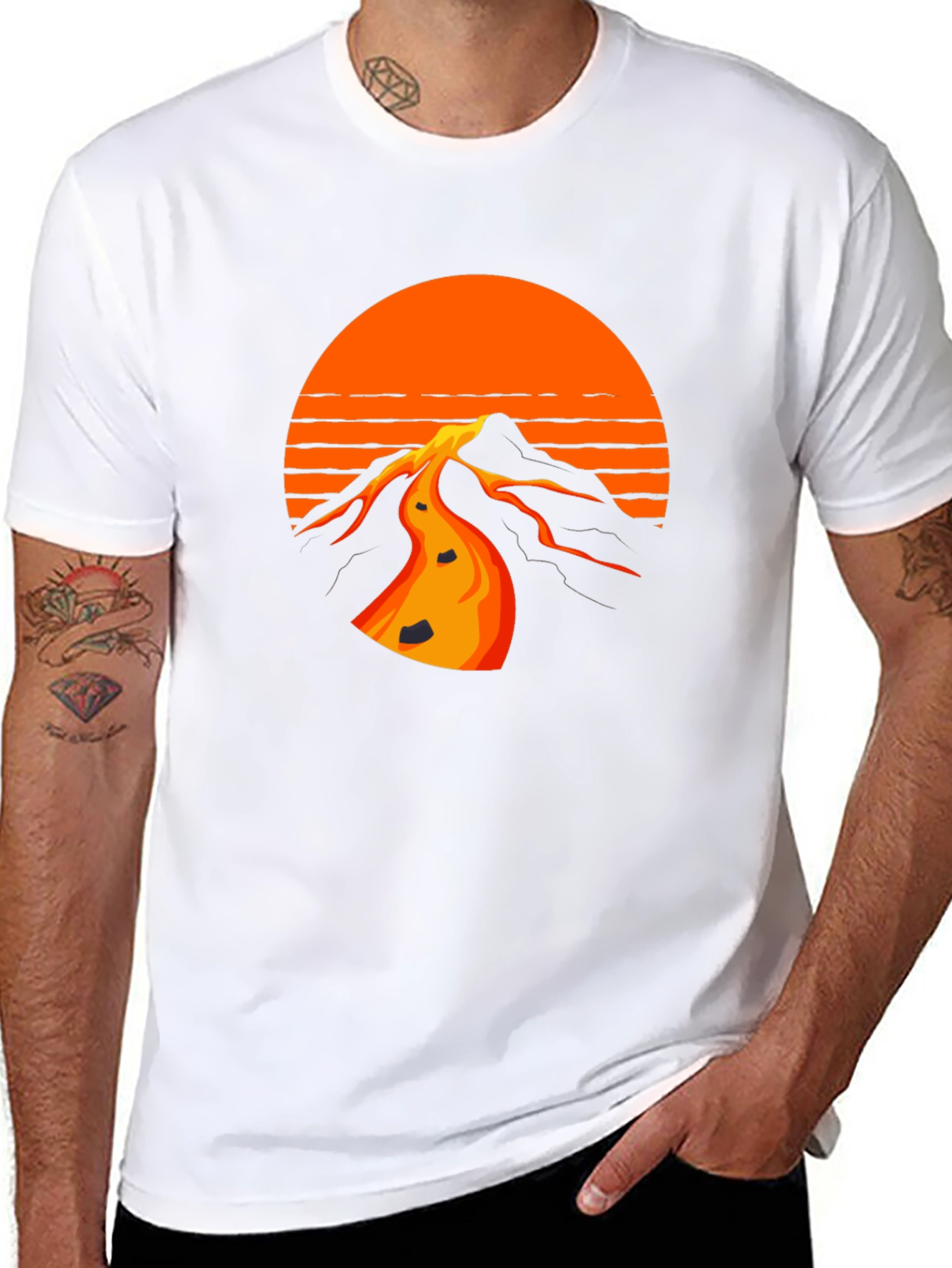 Retro Sunset Mountain Black T-Shirt