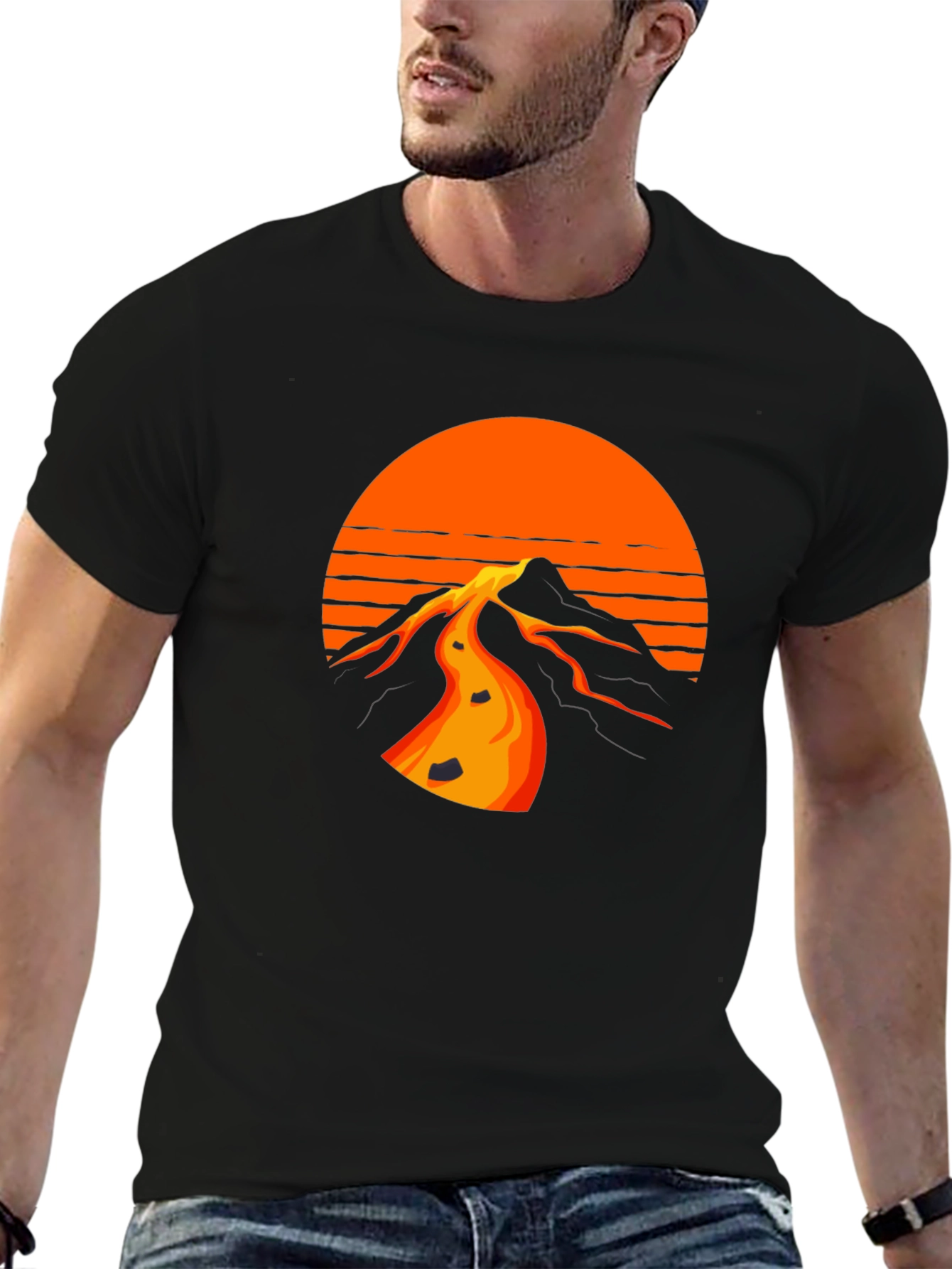Retro Sunset Mountain Black T-Shirt