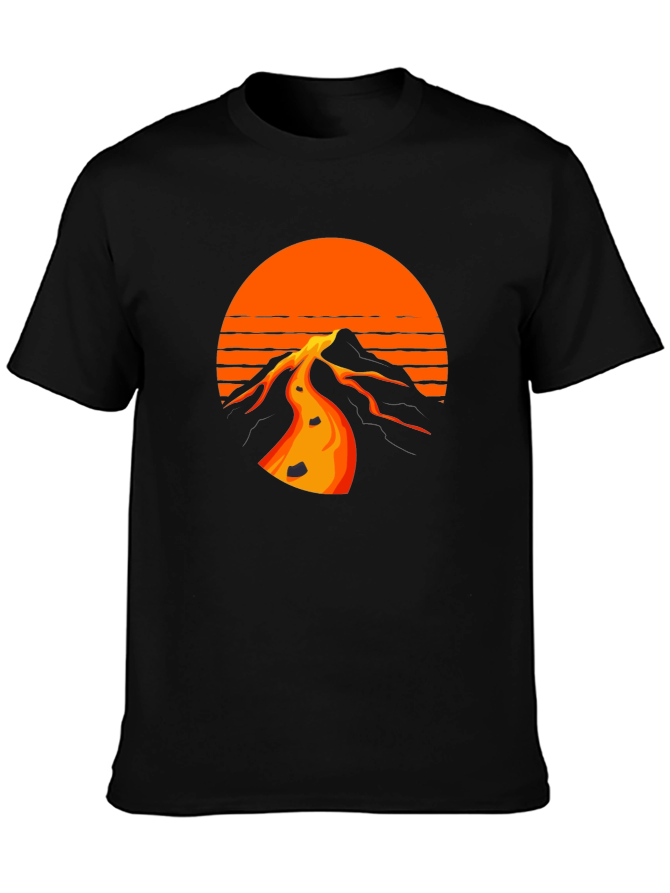 Retro Sunset Mountain Black T-Shirt