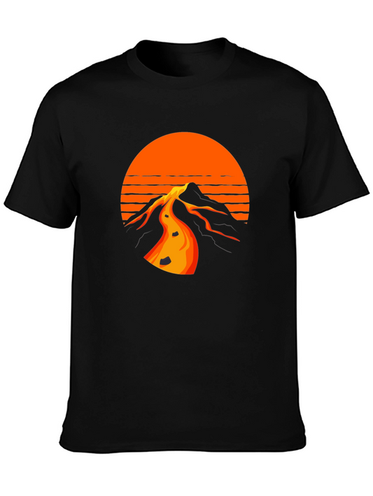 Retro Sunset Mountain Black T-Shirt