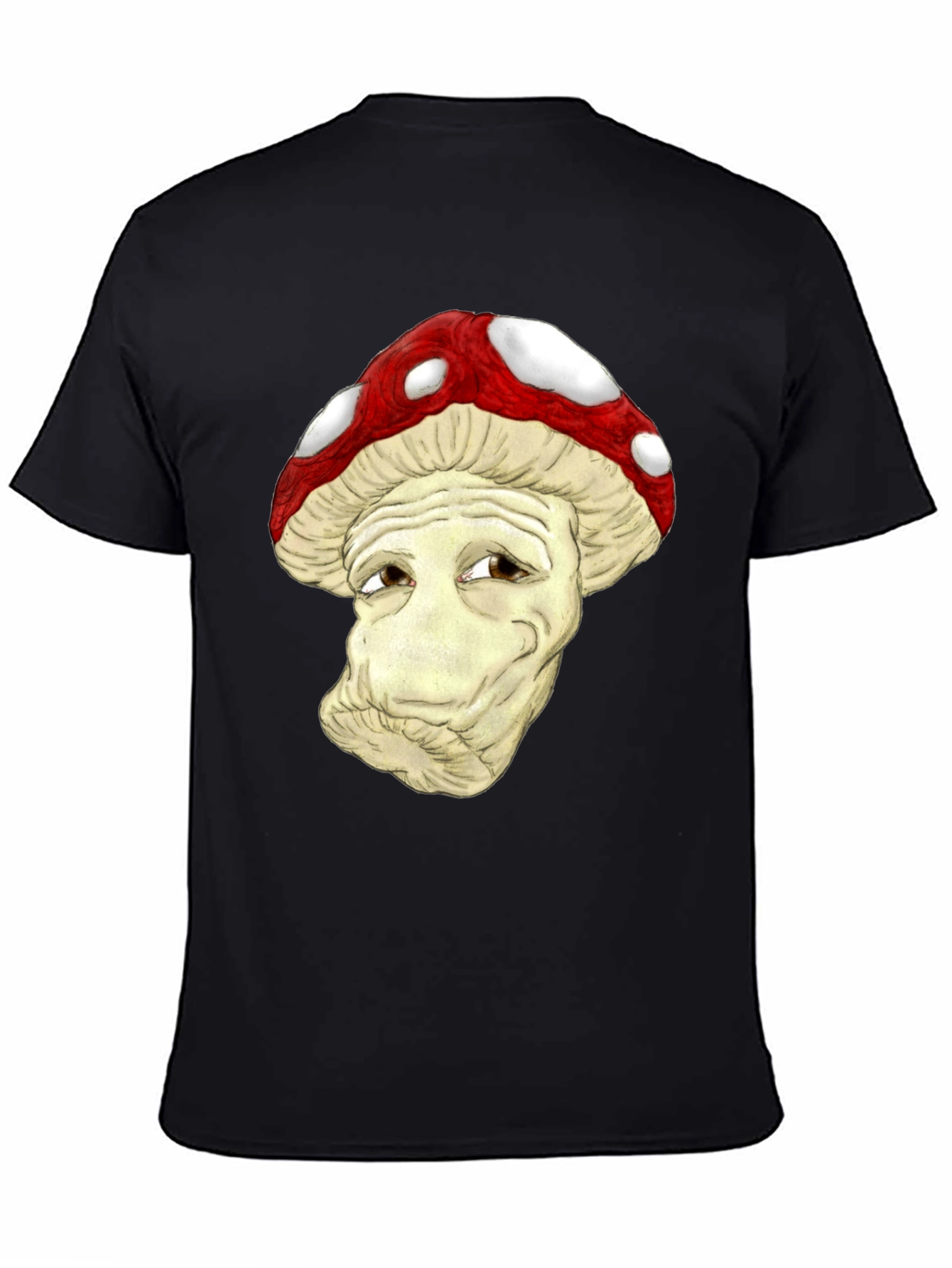 Mushroom Character Graphic Black T-Shirt