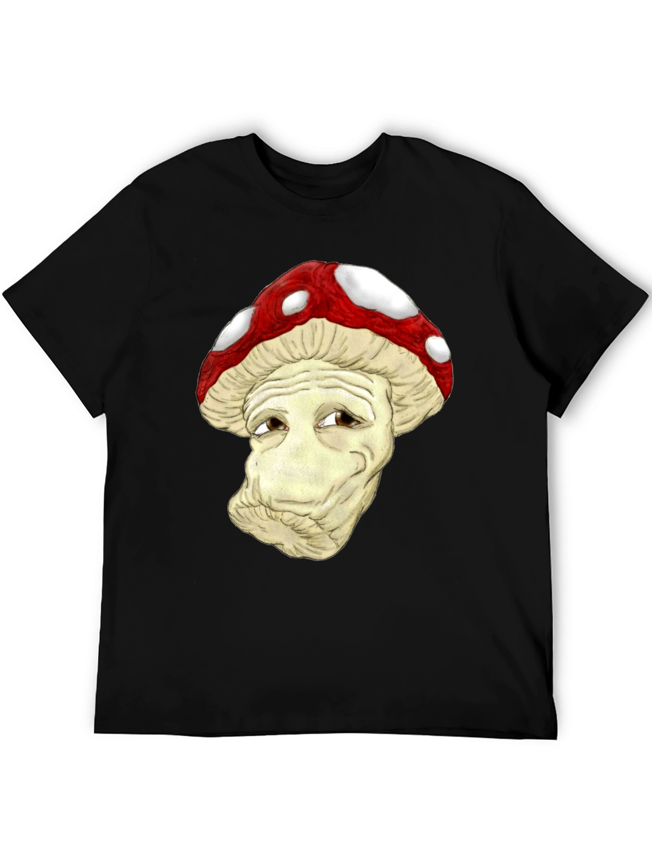 Mushroom Character Graphic Black T-Shirt