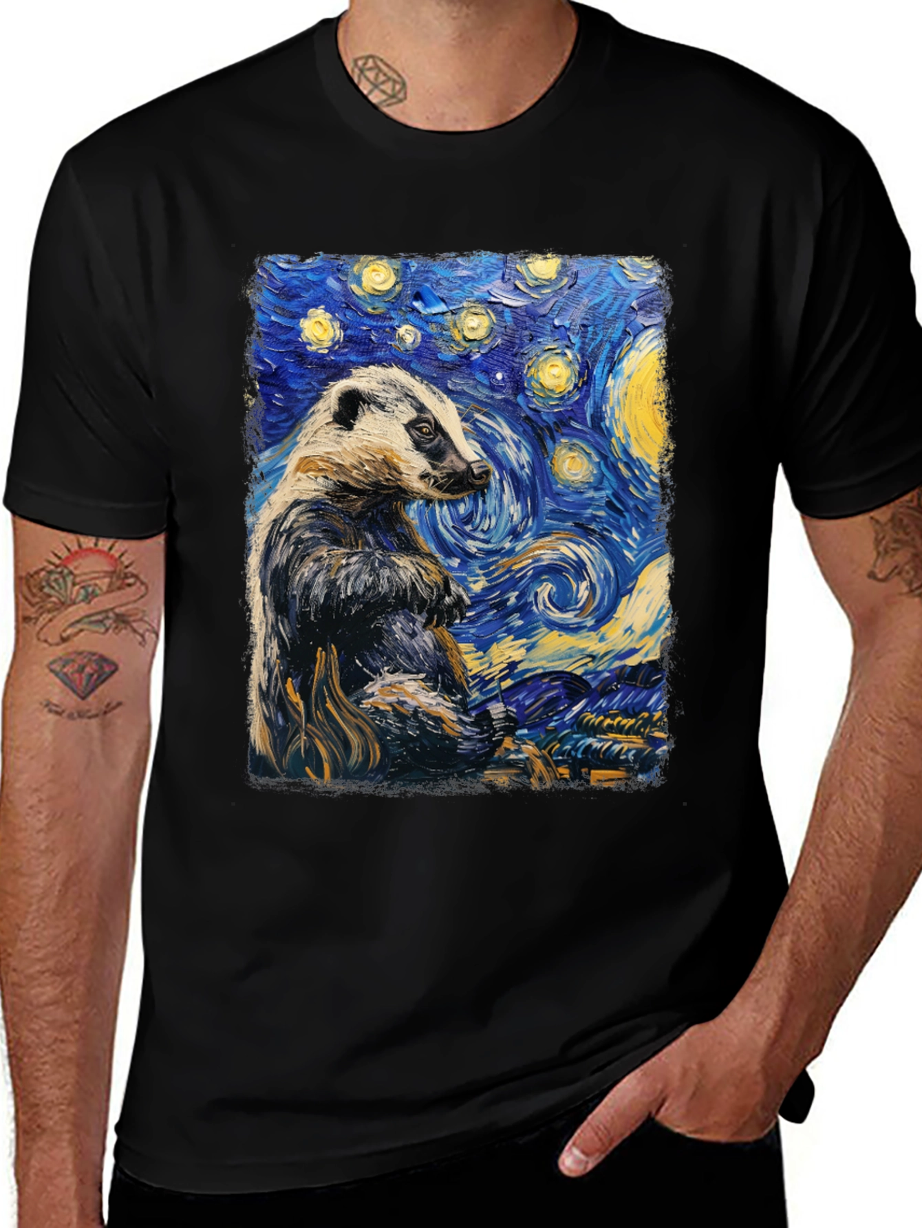 Starry Badger T-Shirt: Unique Artistic Design