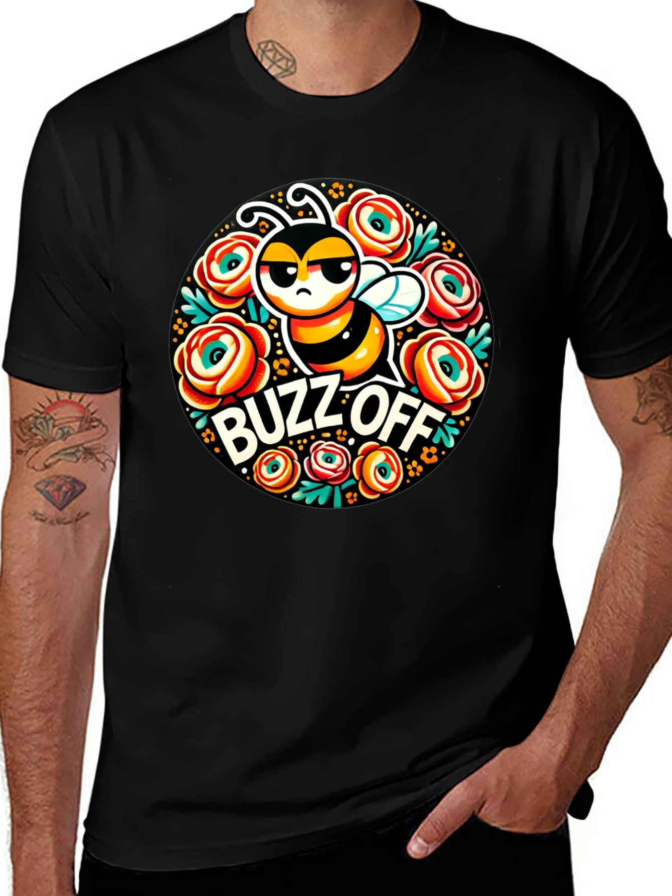 Buzz Off Bee Graphic T-Shirt - Black