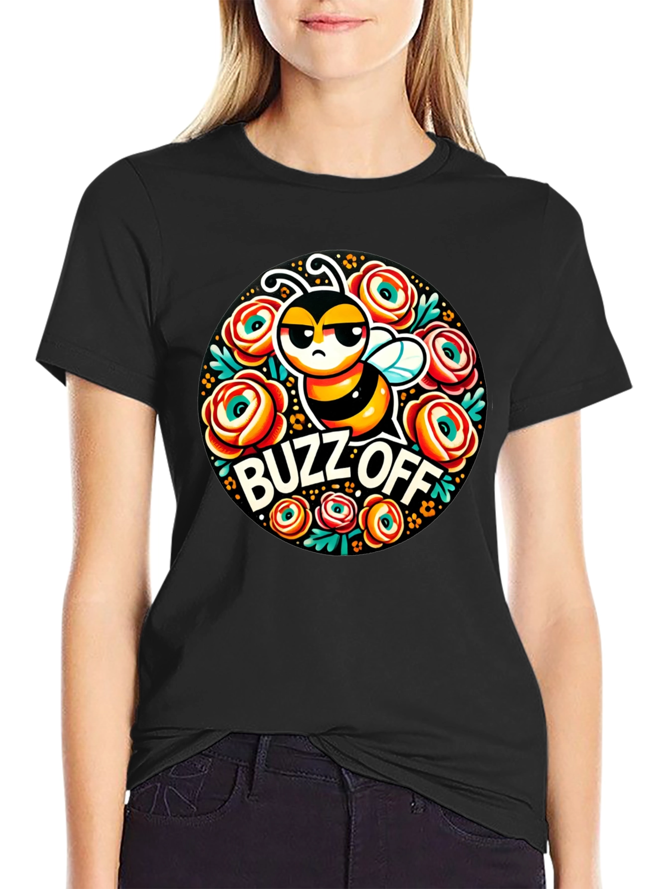 Buzz Off Bee Graphic T-Shirt - Black