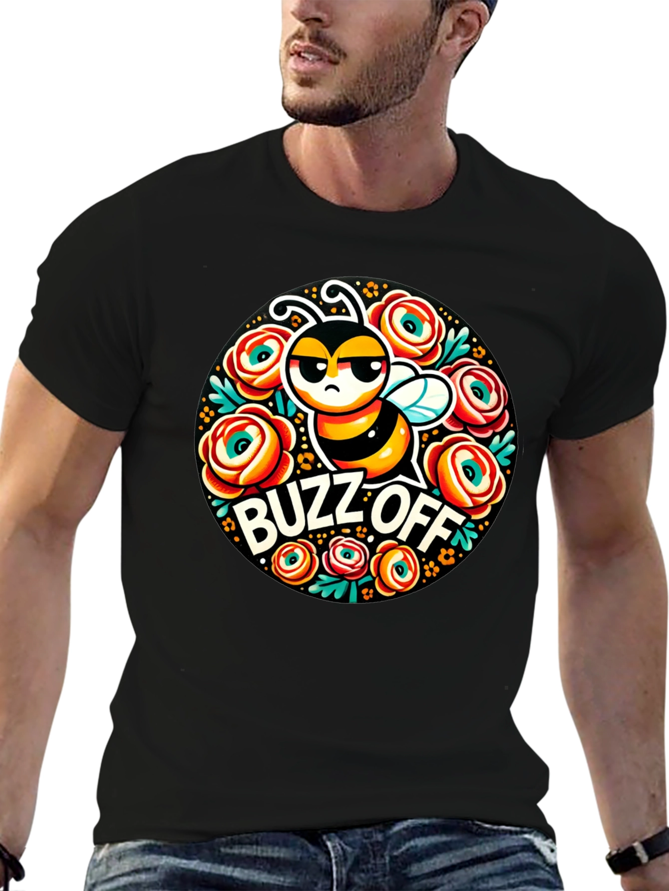 Buzz Off Bee Graphic T-Shirt - Black
