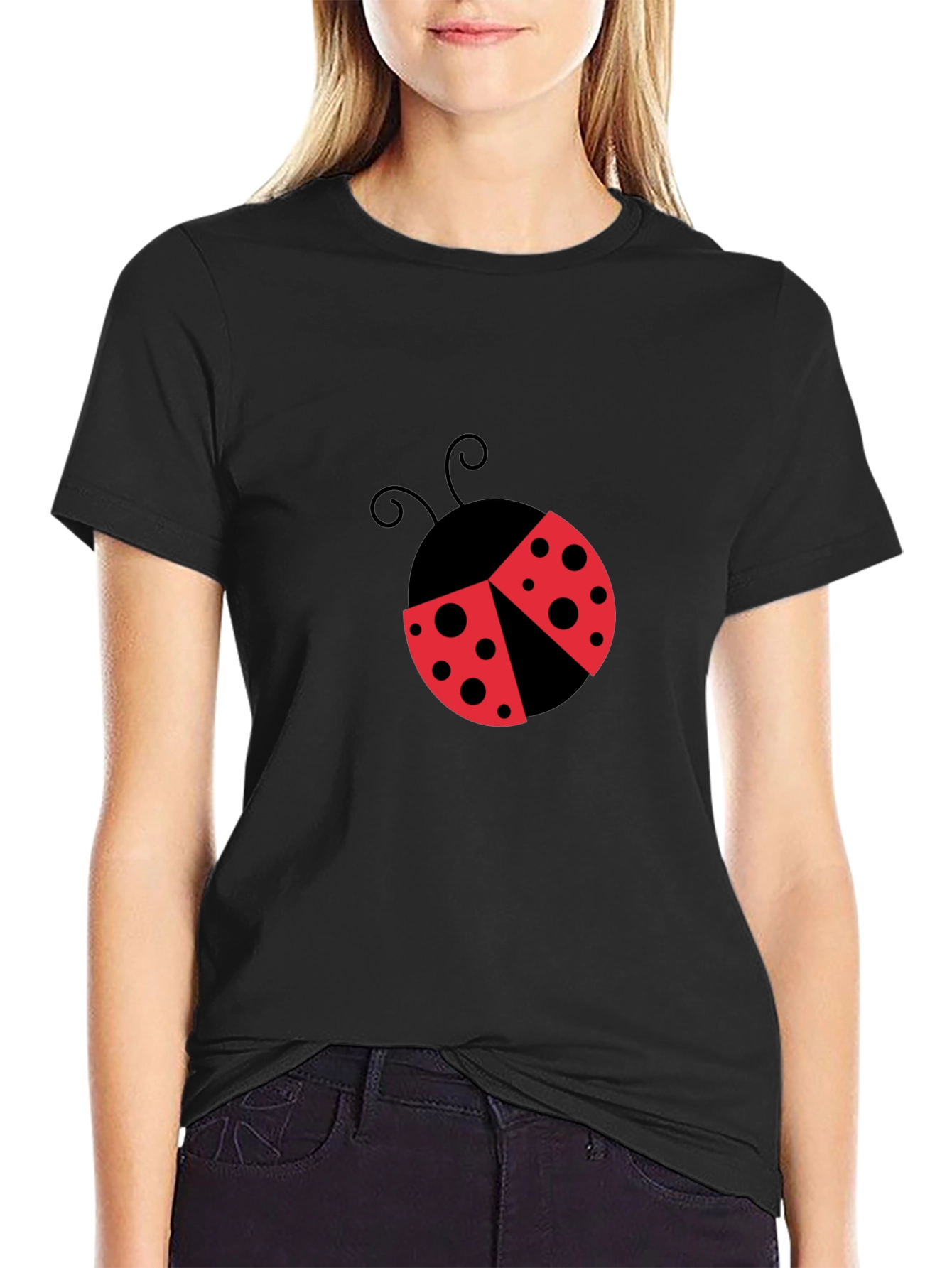 Ladybug Graphic T-Shirt - Black Cotton Blend