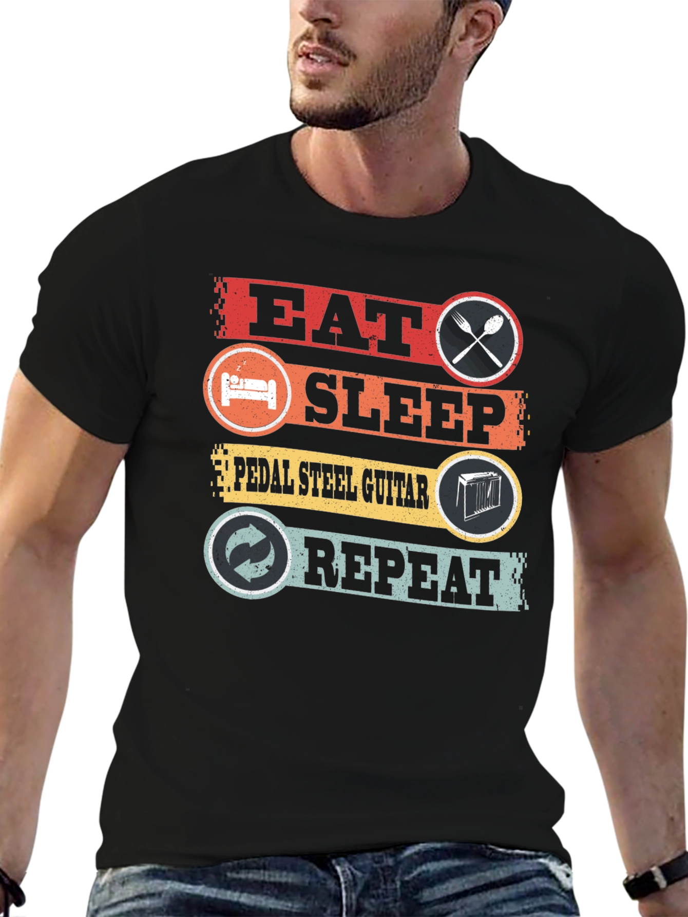 Eat Sleep Pedal Steel Guitar Repeat Graphic T-Shirt