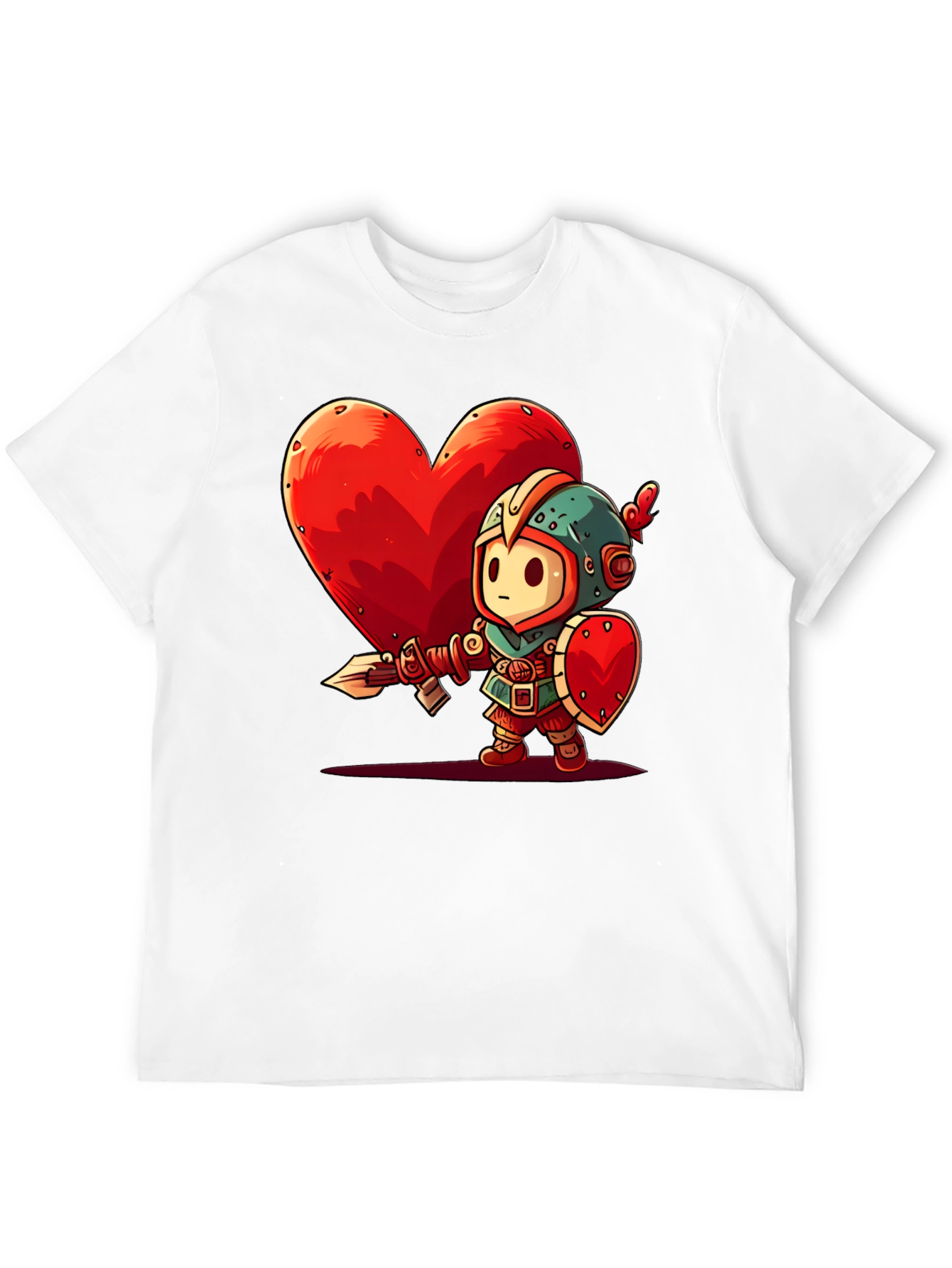 Cartoon Knight Heart Graphic T-Shirt - Black