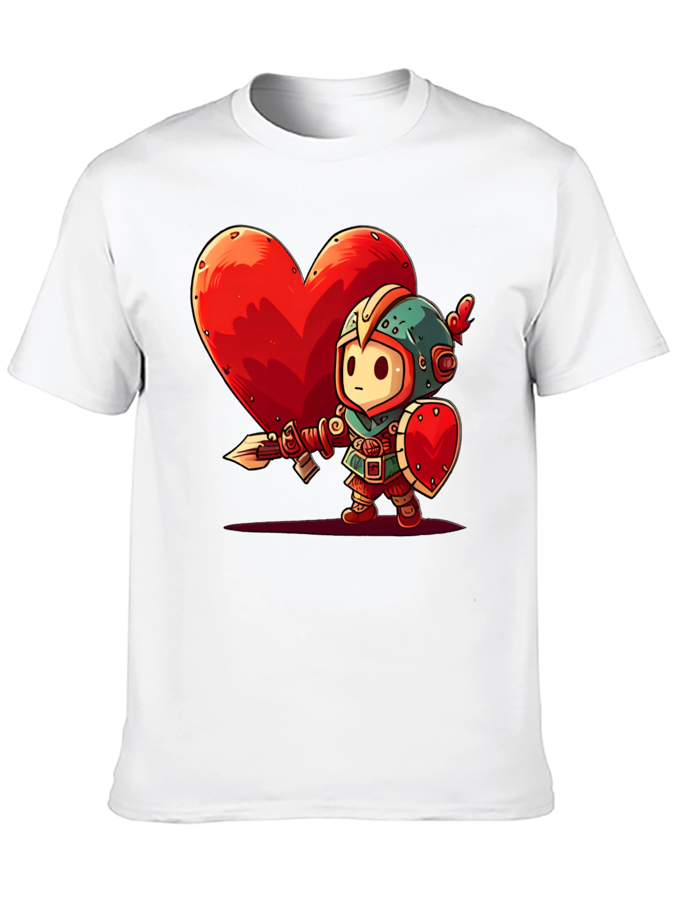 Cartoon Knight Heart Graphic T-Shirt - Black