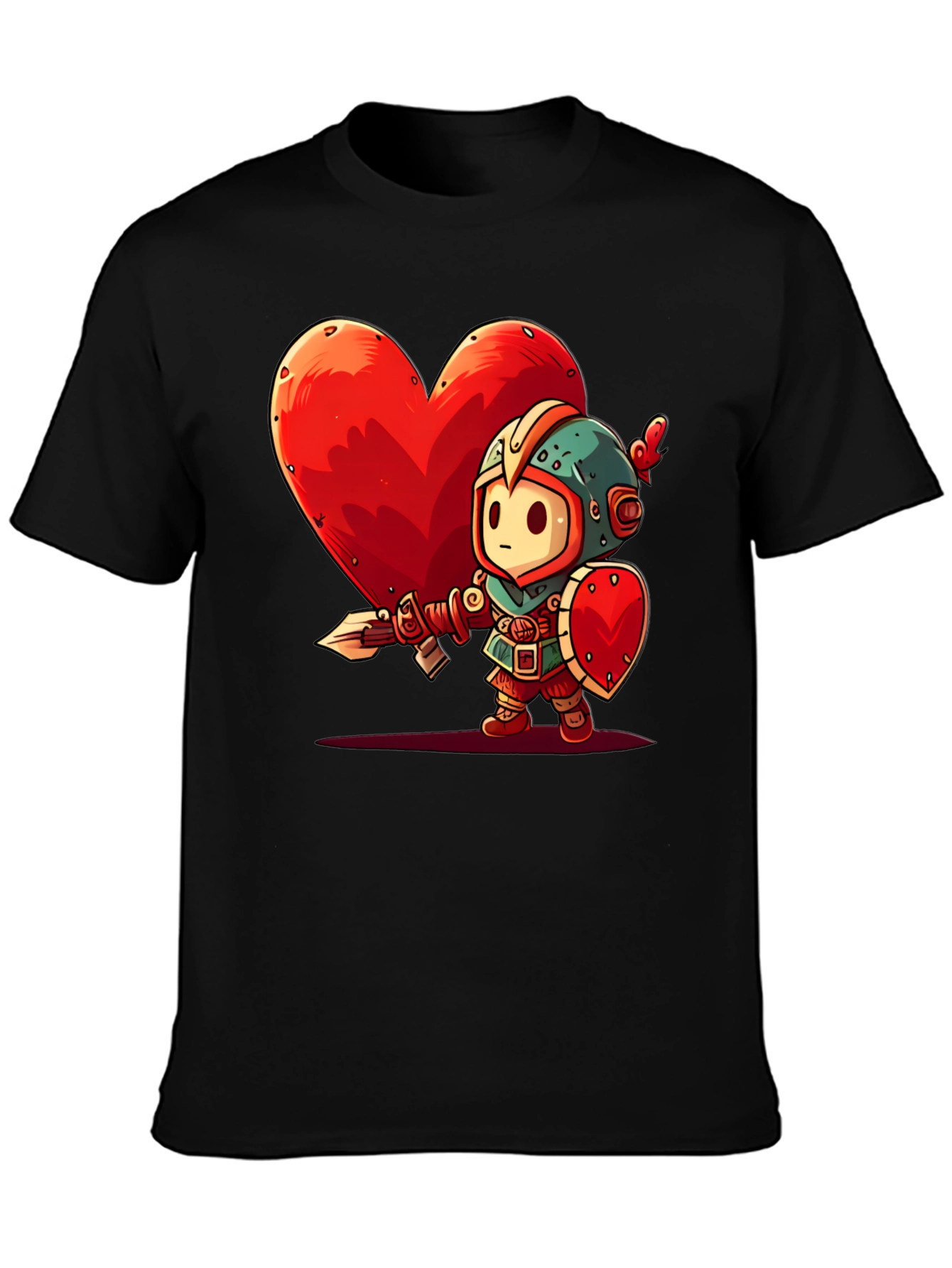 Cartoon Knight Heart Graphic T-Shirt - Black
