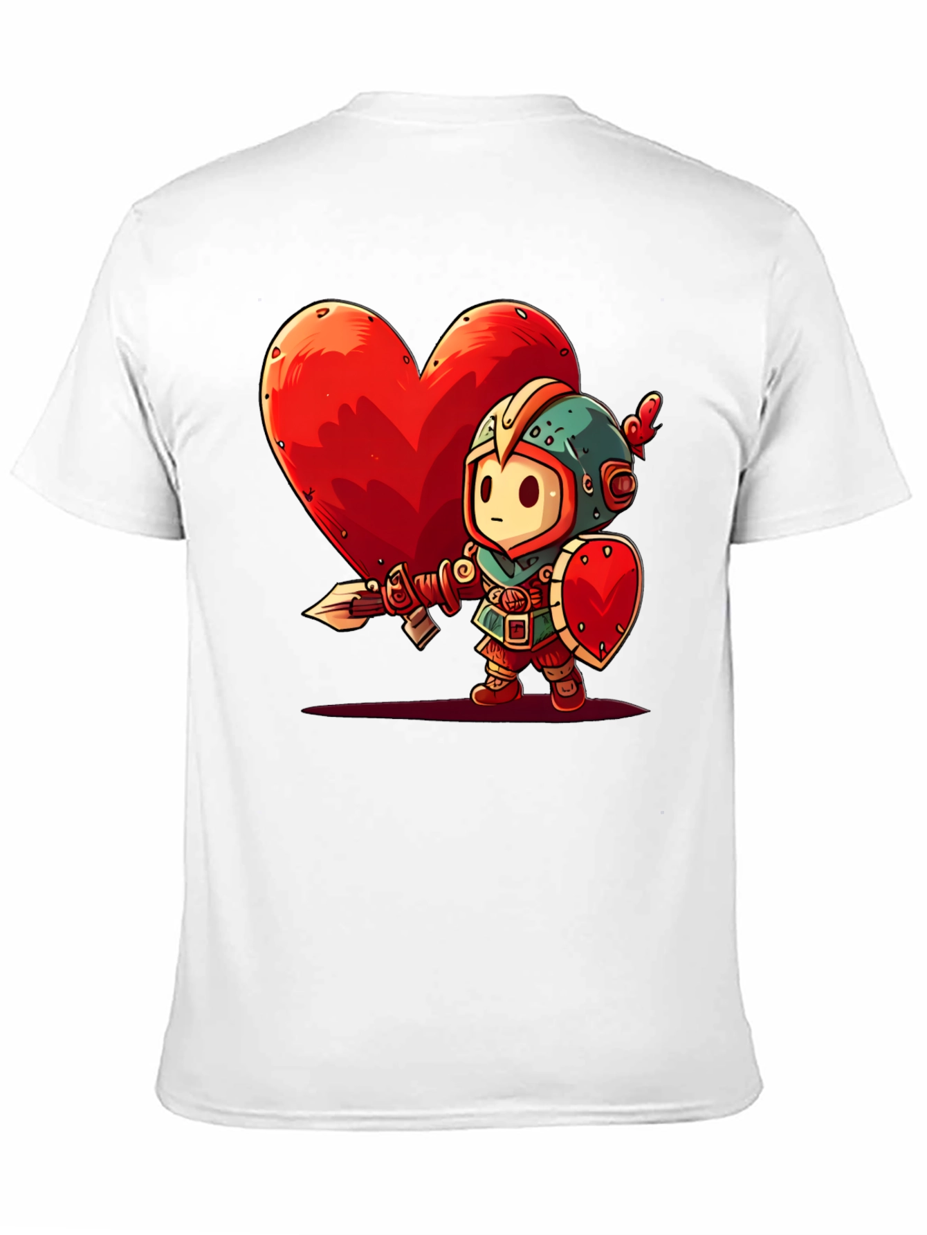 Cartoon Knight Heart Graphic T-Shirt - Black