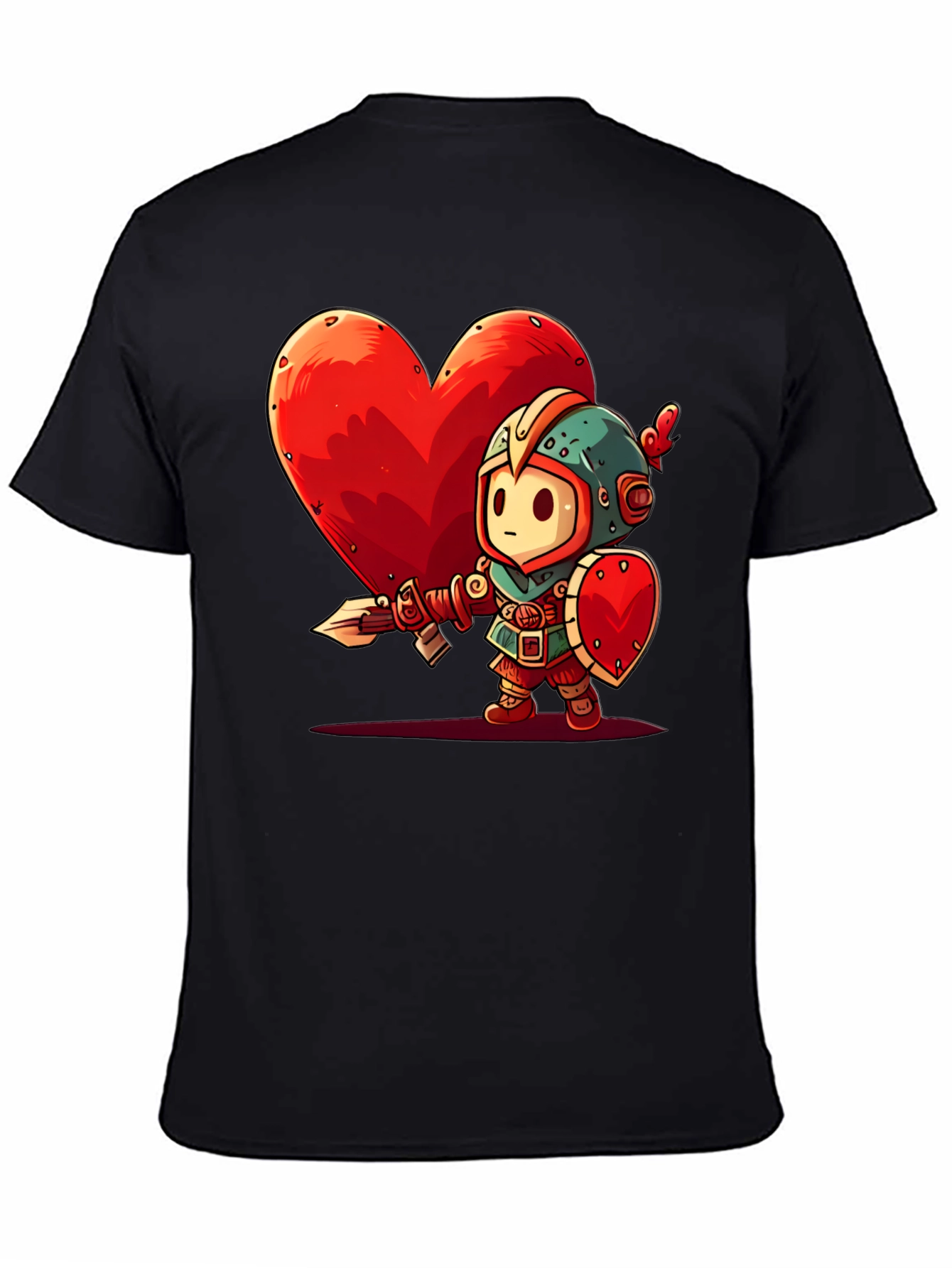 Cartoon Knight Heart Graphic T-Shirt - Black