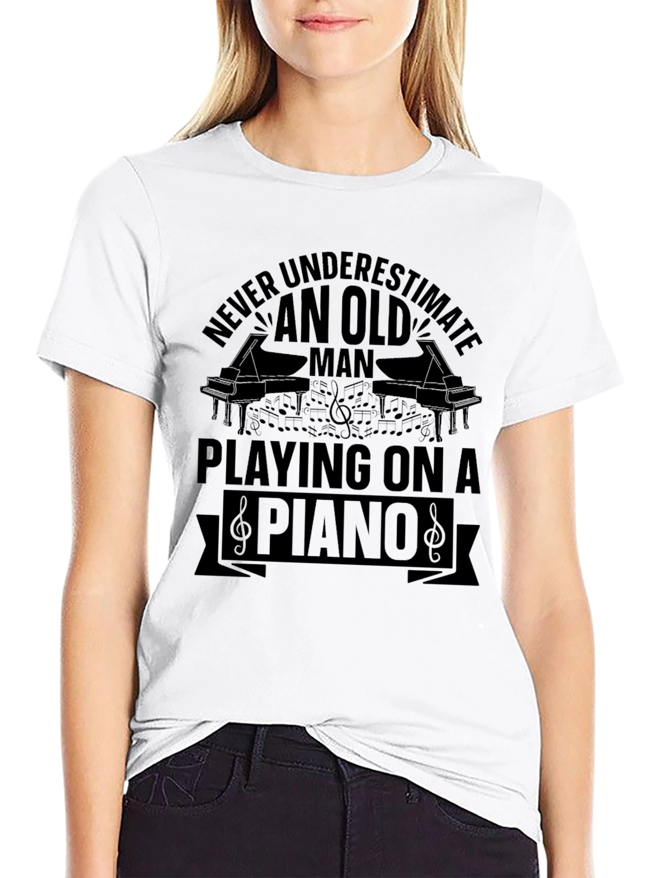 Old Man Piano Player T-Shirt - Music Lover Gift