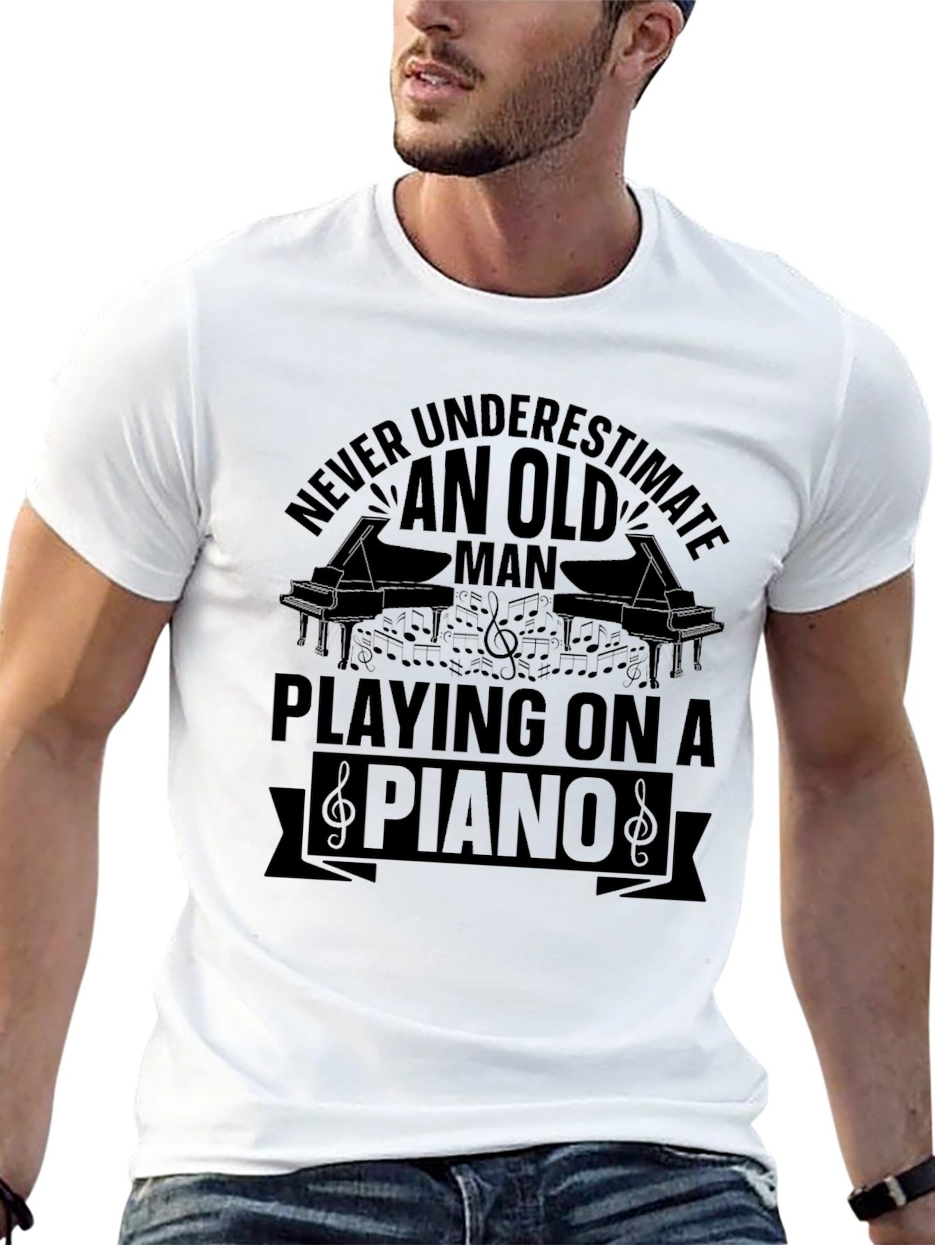 Old Man Piano Player T-Shirt - Music Lover Gift