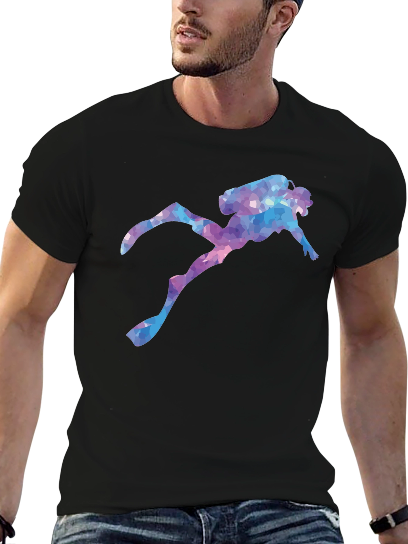Geometric Scuba Diver Black T-Shirt