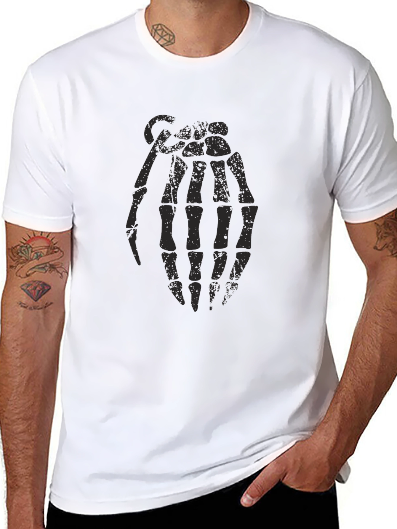 Skeleton Hand Grenade Black T-Shirt
