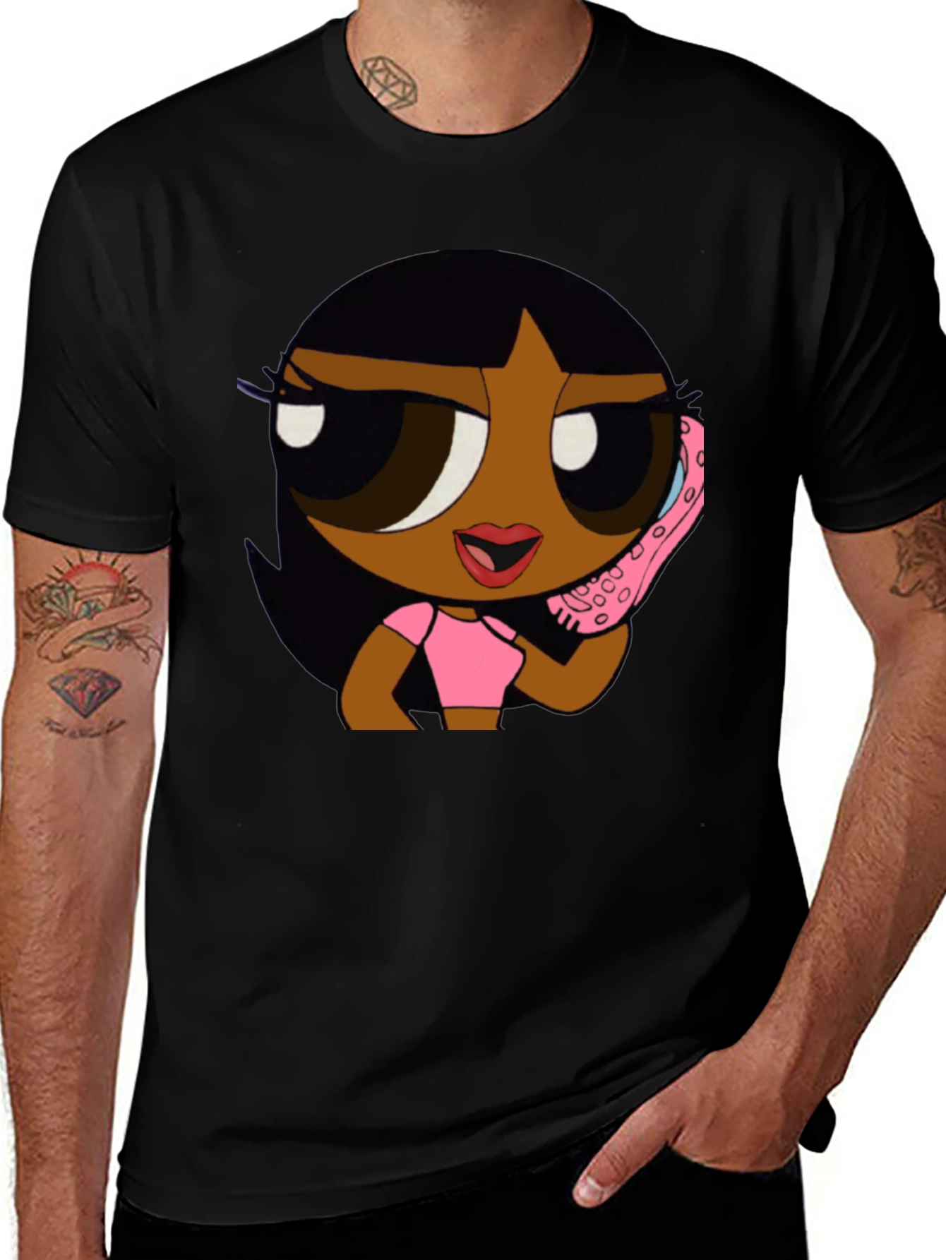 Cartoon Girl Black T-Shirt - Stylish Graphic Tee
