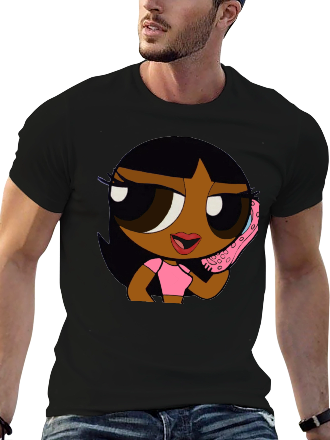 Cartoon Girl Black T-Shirt - Stylish Graphic Tee