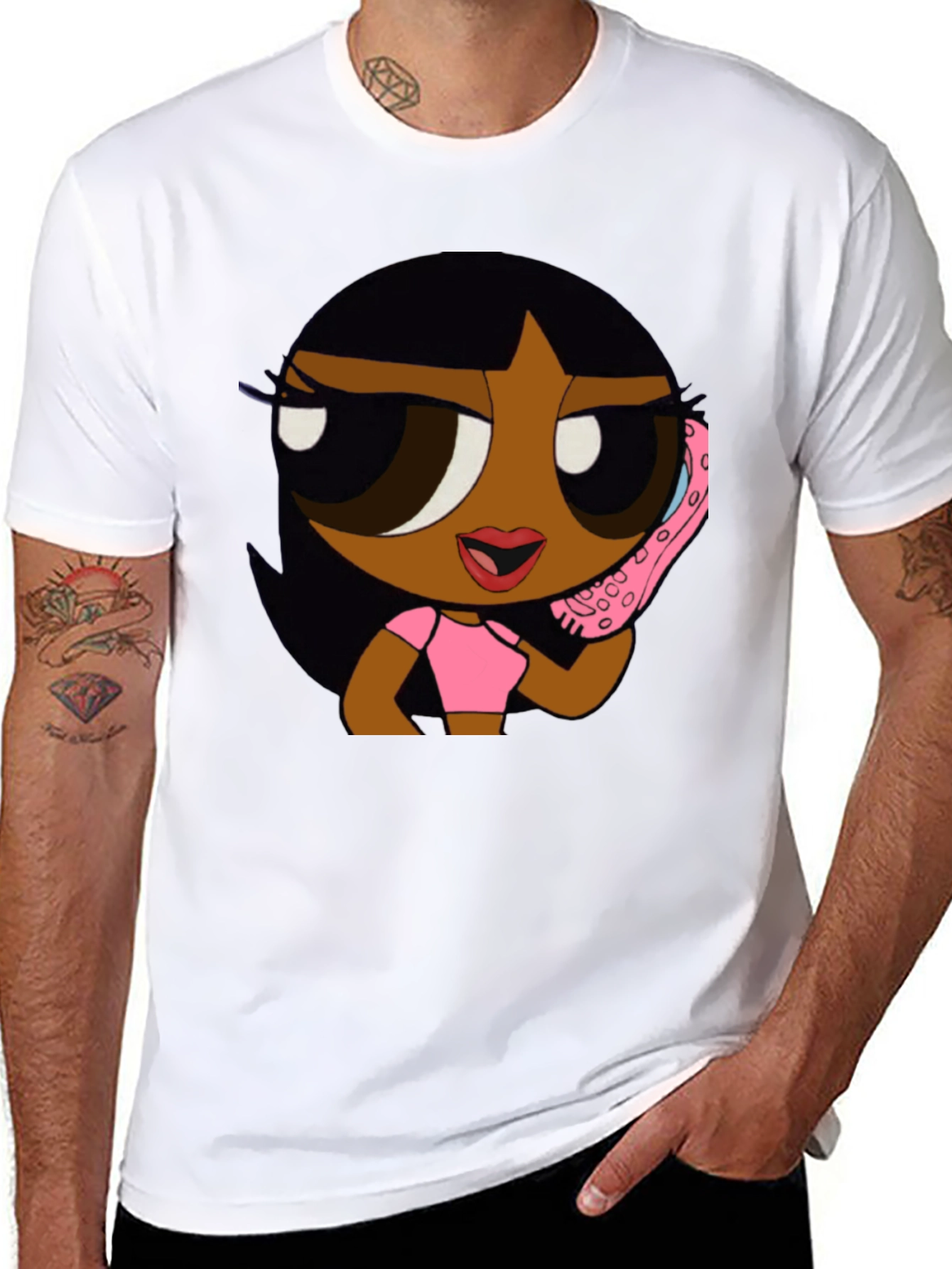Cartoon Girl Black T-Shirt - Stylish Graphic Tee