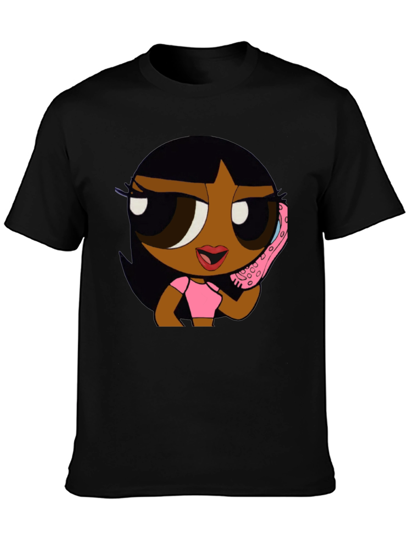 Cartoon Girl Black T-Shirt - Stylish Graphic Tee