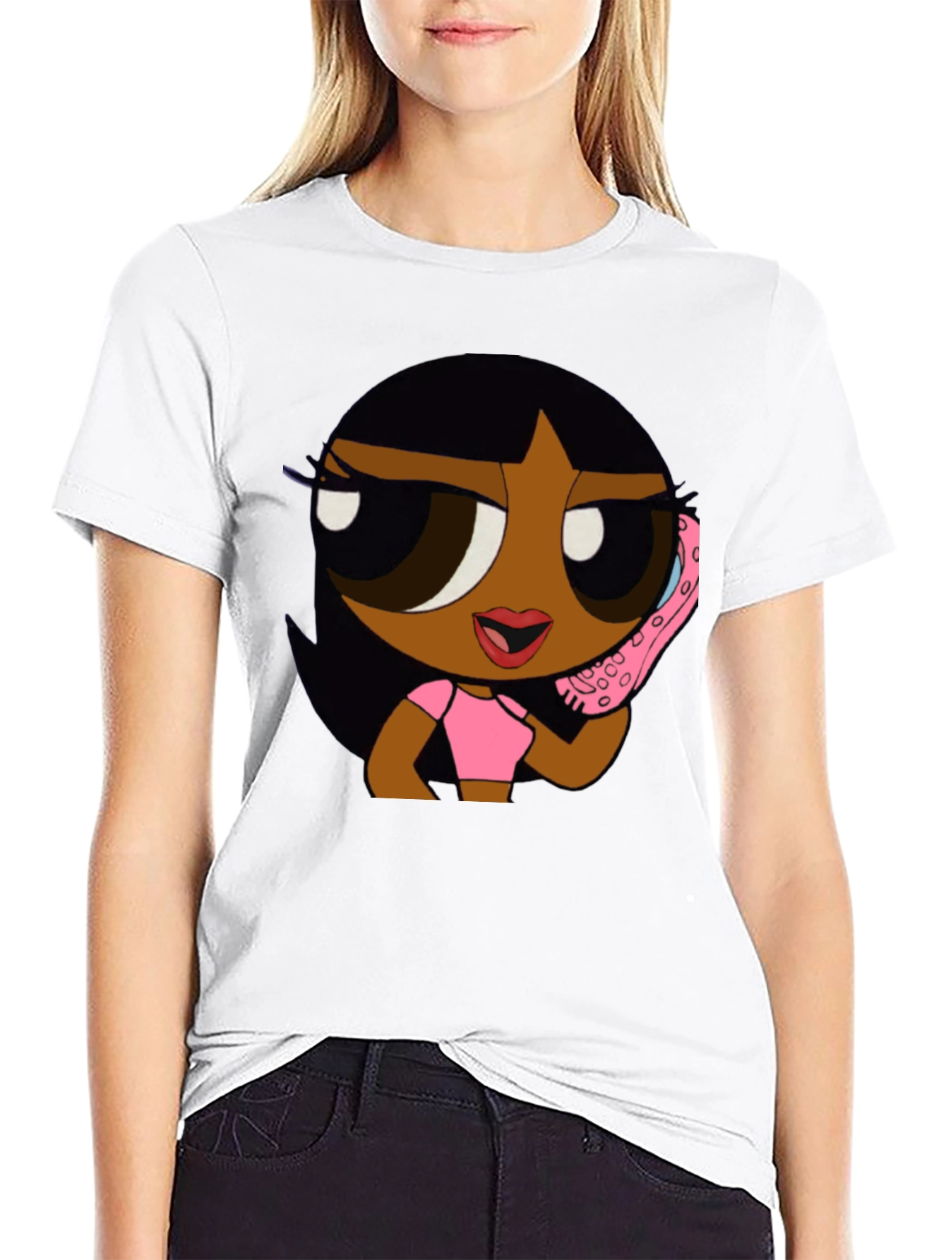 Cartoon Girl Black T-Shirt - Stylish Graphic Tee
