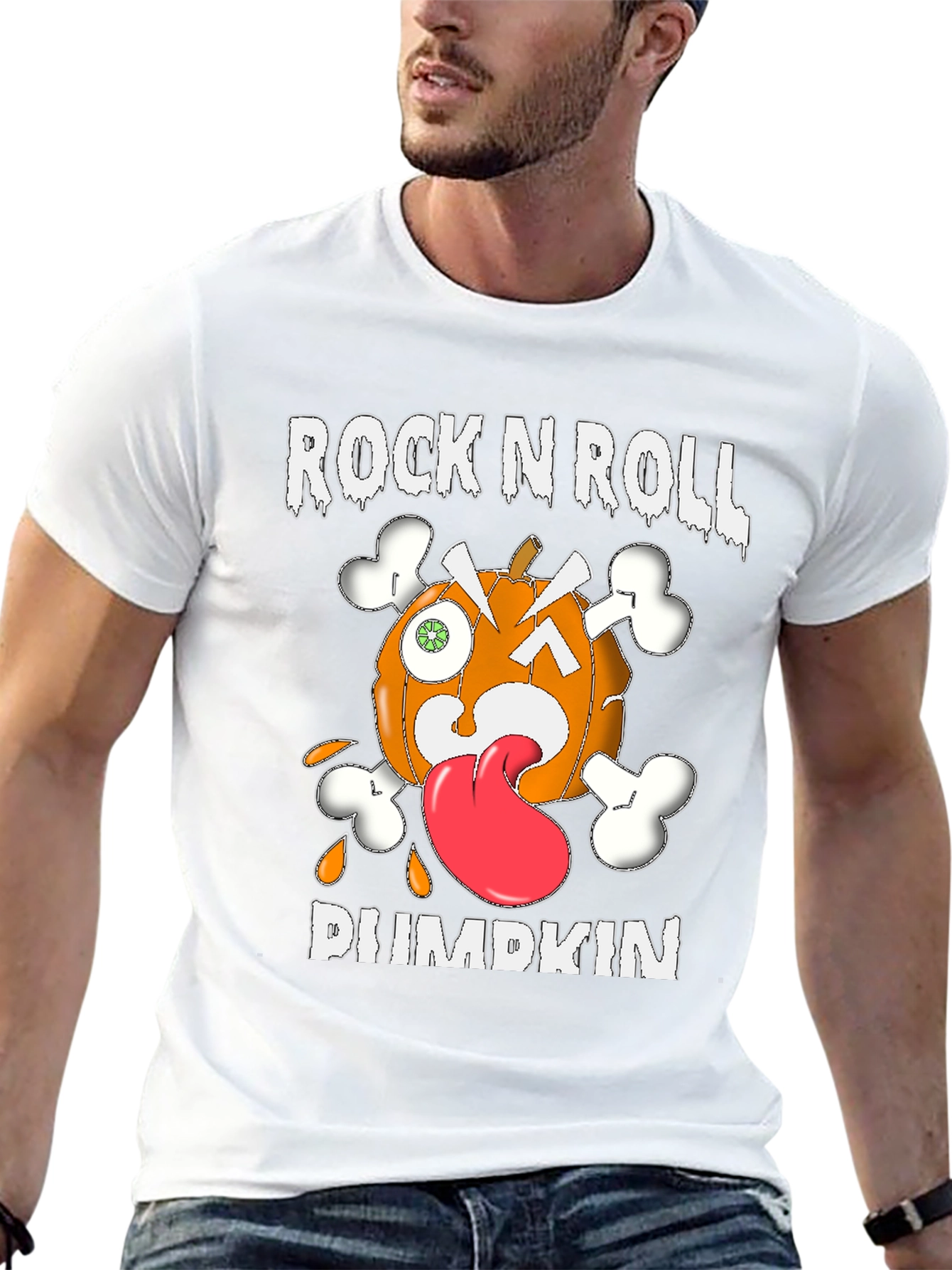 Rock N Roll Pumpkin Graphic T-Shirt