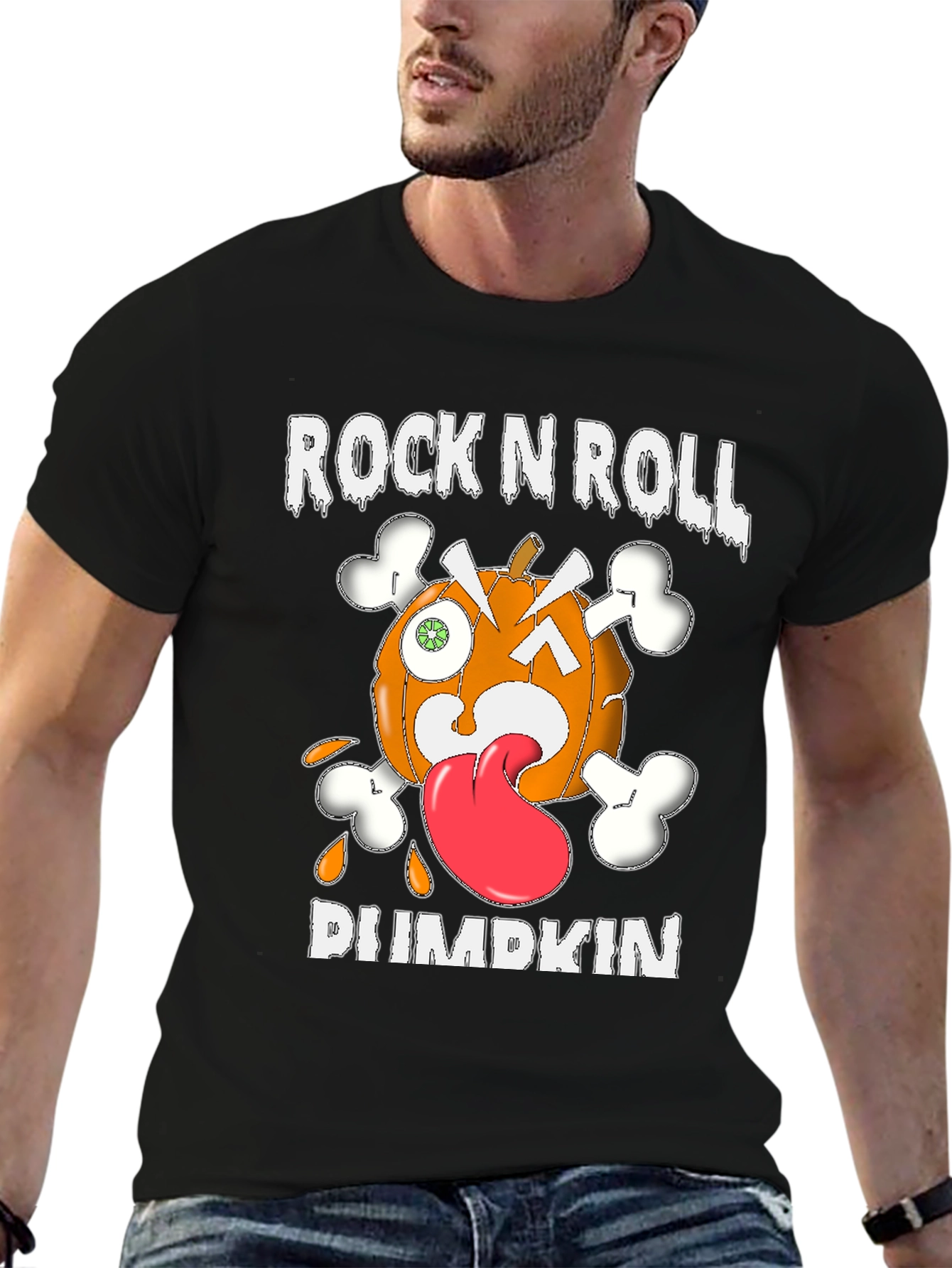 Rock N Roll Pumpkin Graphic T-Shirt