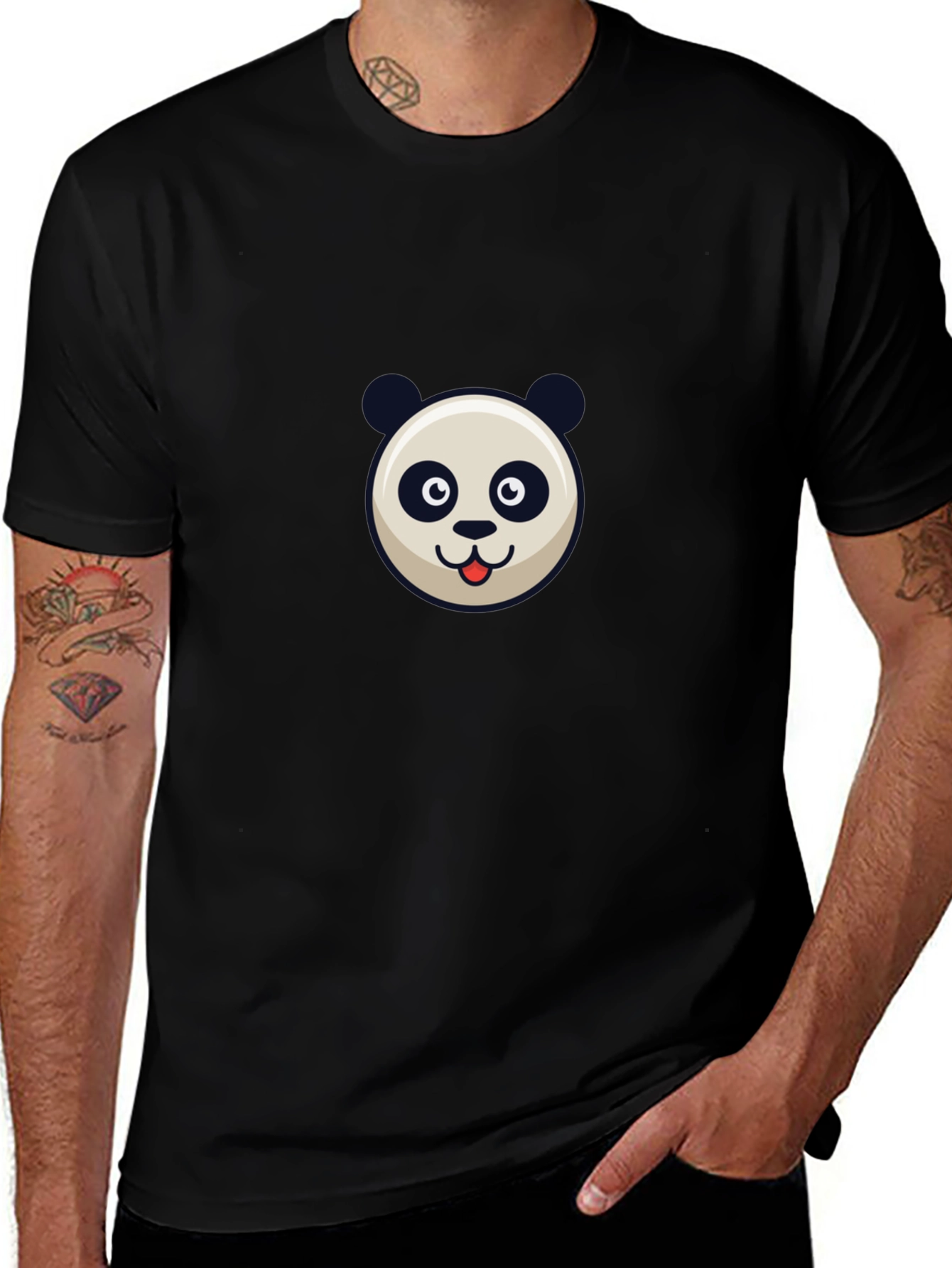 Panda Face Graphic Black T-Shirt