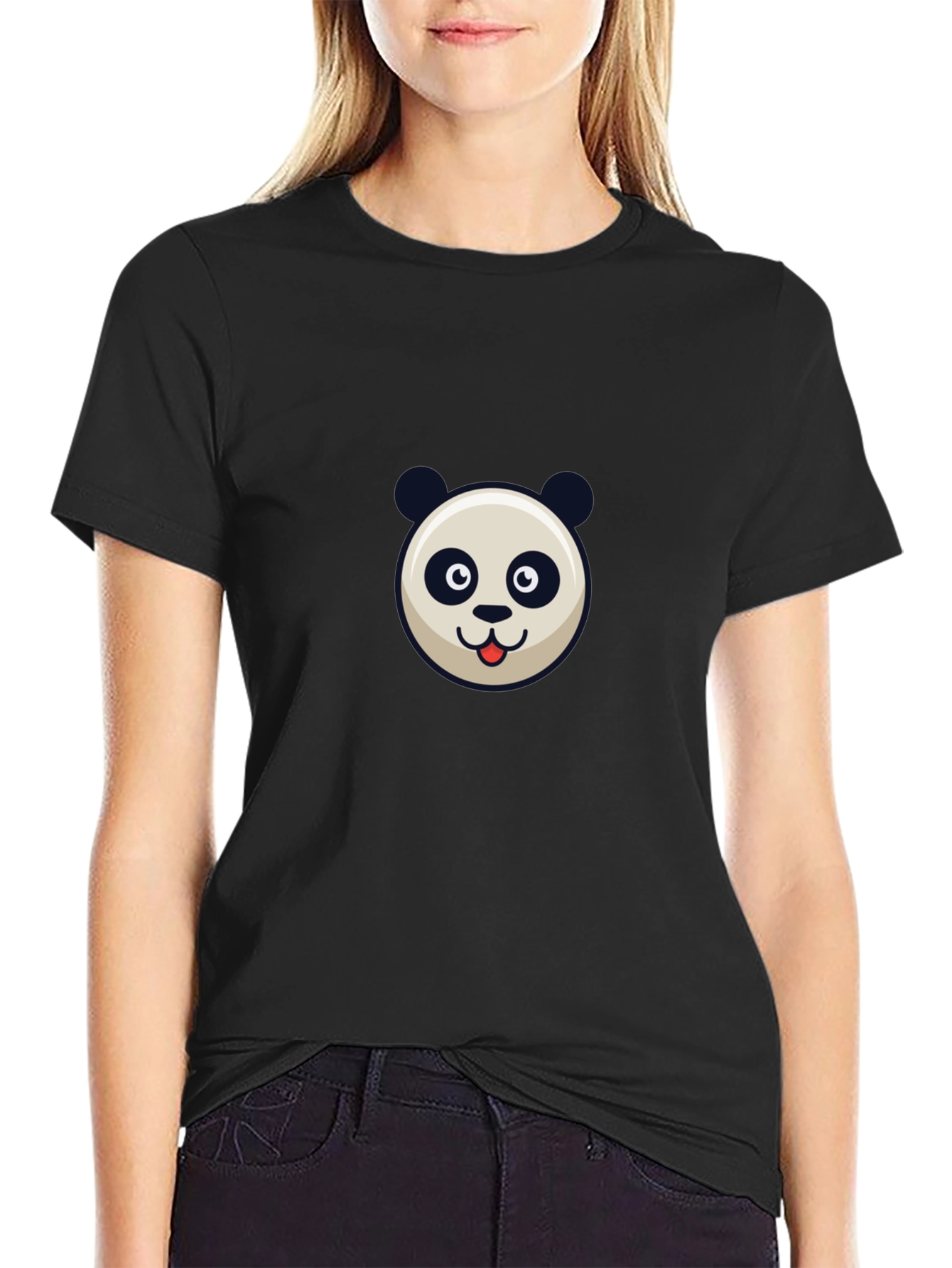Panda Face Graphic Black T-Shirt