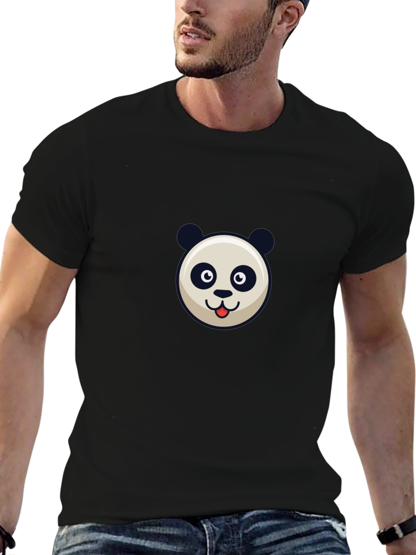 Panda Face Graphic Black T-Shirt
