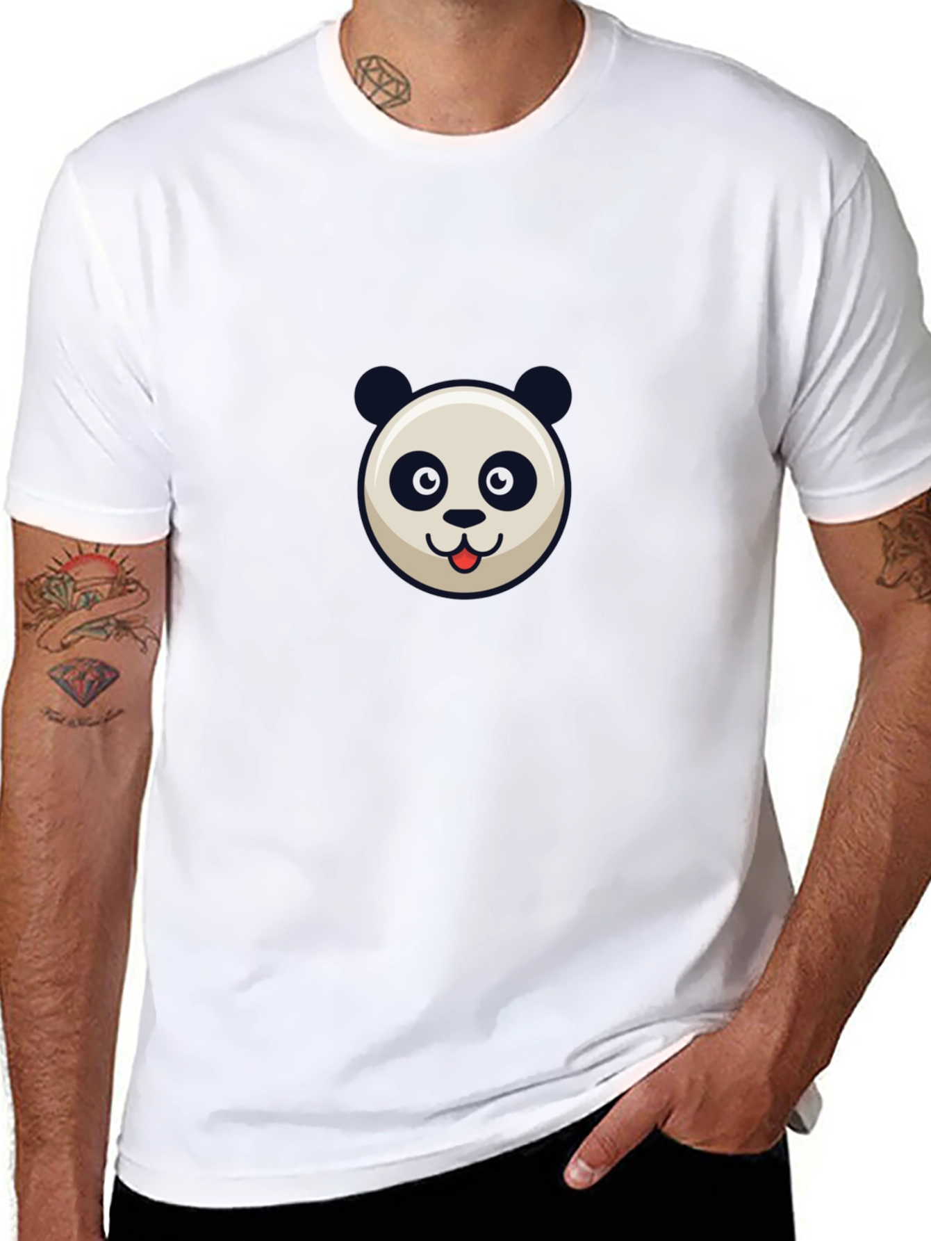 Panda Face Graphic Black T-Shirt