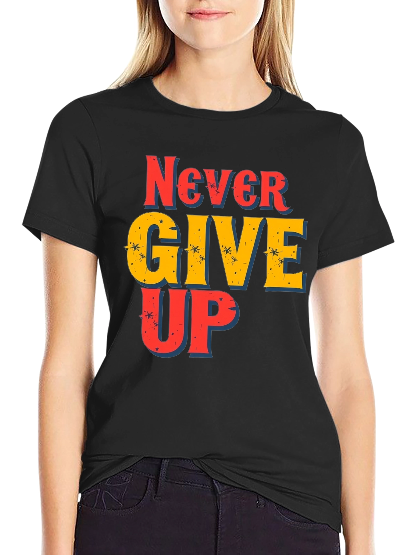 Never Give Up Graphic Print T-Shirt