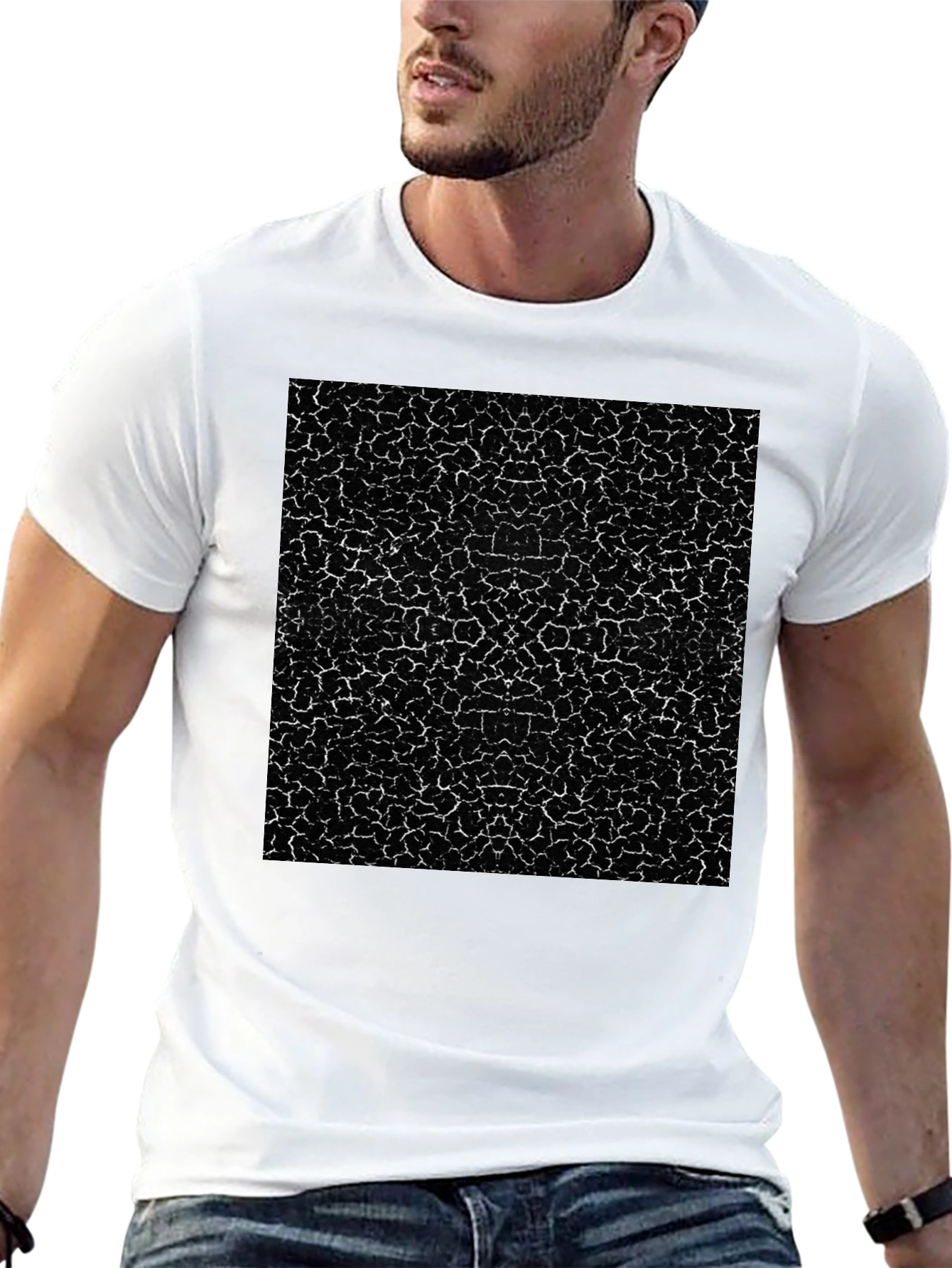 Cracked Earth Print Black T-Shirt