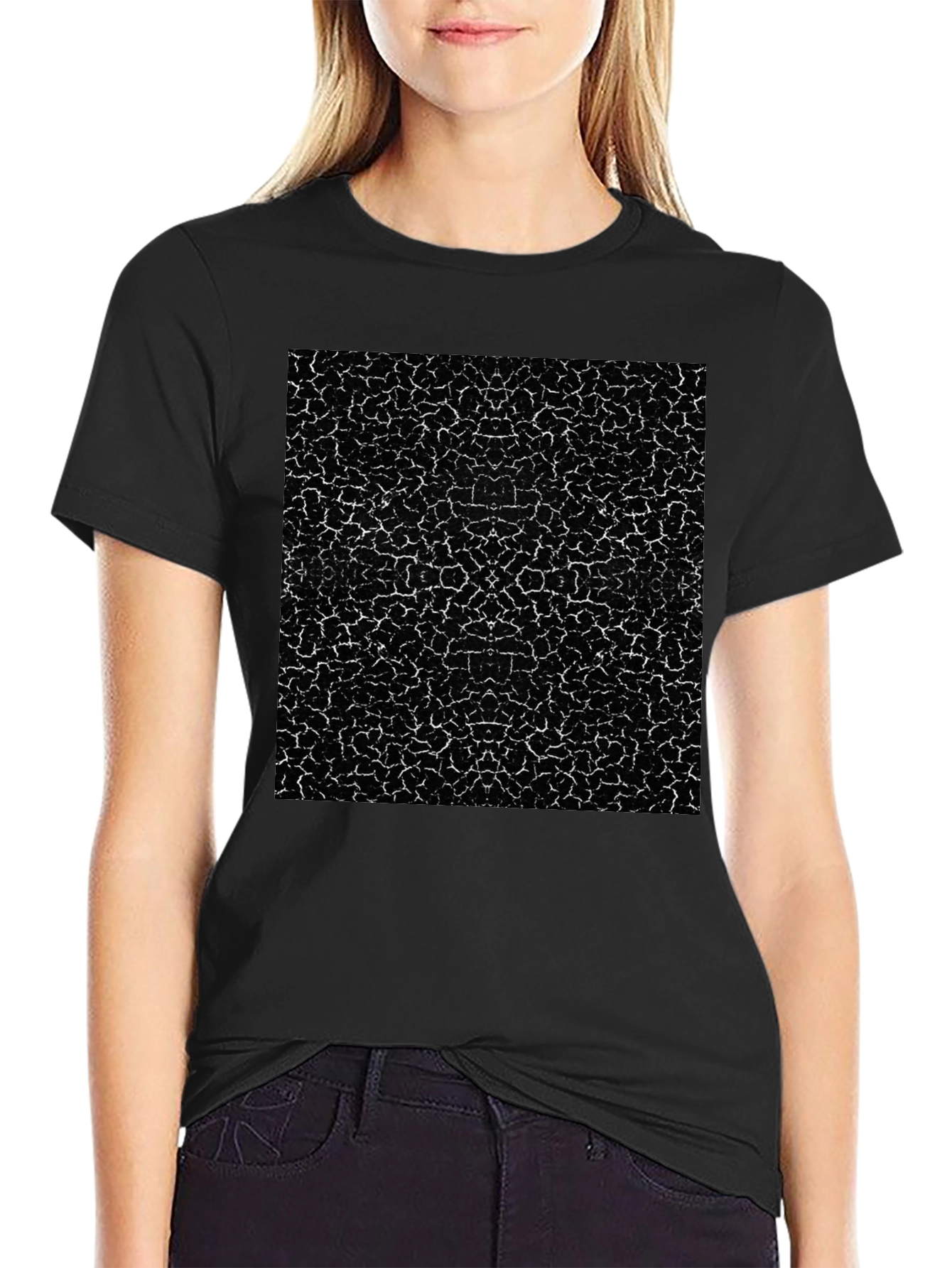 Cracked Earth Print Black T-Shirt